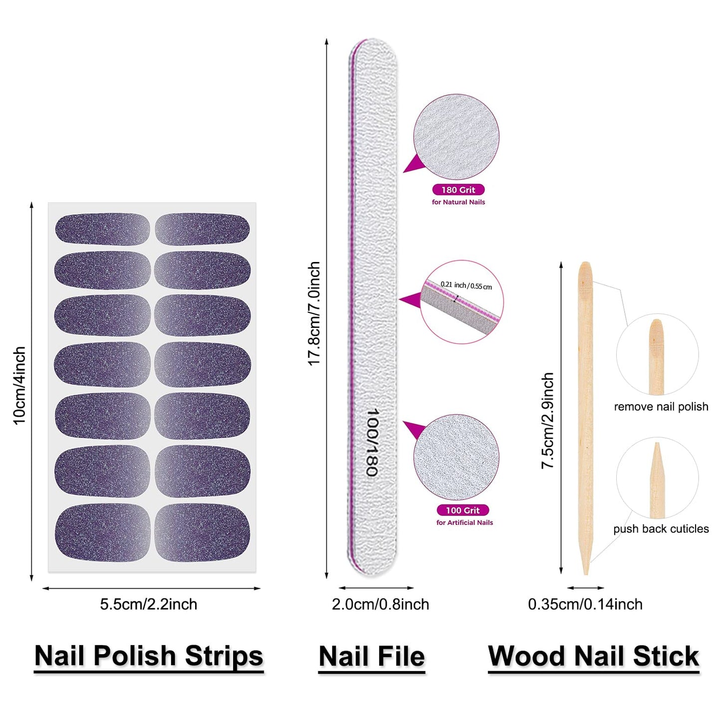 DANNEASY 24 Sheets Glitter Gradient Nail Polish Strips Full Nail Wraps Adhesive Nail Polish Stickers for Women Girl Nail Gel Strips with 1pc Nail File, Cuticle Stick