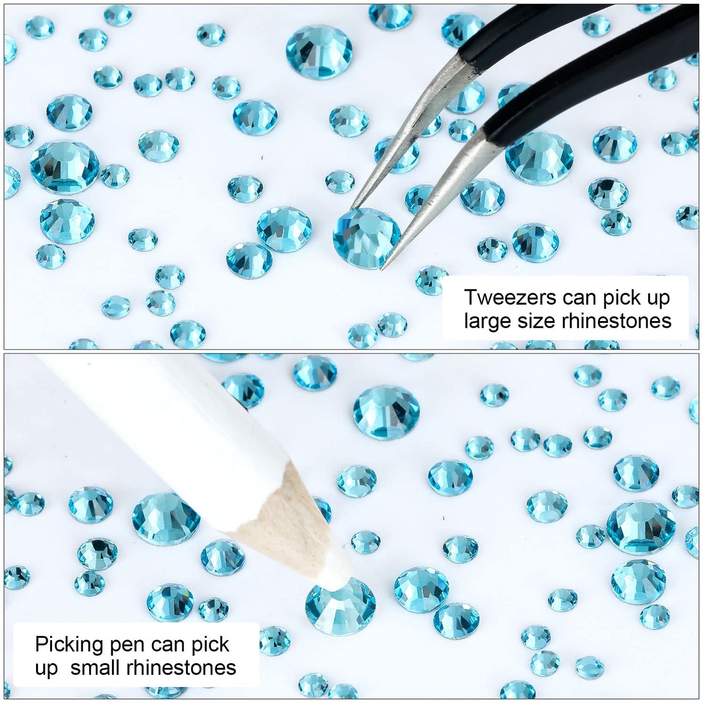 Meibite Aquamarine Glass Flatback Rhinestones for Nails, Crafts & Clothes – 4240PCS 6 Sizes (SS6–SS20) Crystal Gems Kit with Tweezers & Picker, Non Hotfix DIY Rhinestones for Tumblers, Shoes, Nail Art