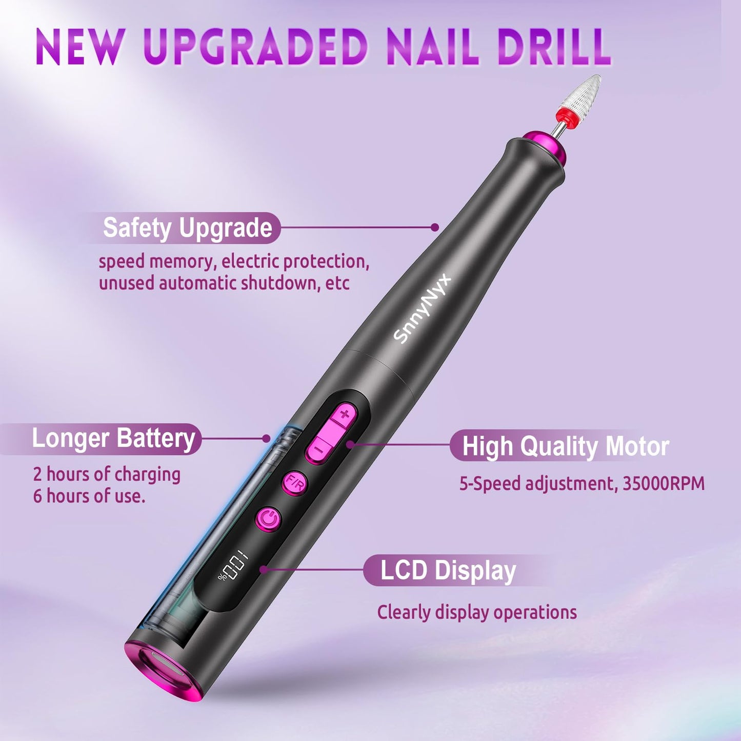 SnnyNyx Electric Nail Drill Professional, 35000RPM Cordless Acrylic Nail Kit for Nail Polish Remover, Electric Nail File Buffer Grinder, Nail Filer Electric Manicure and Pedicure kit (Matte Gray)