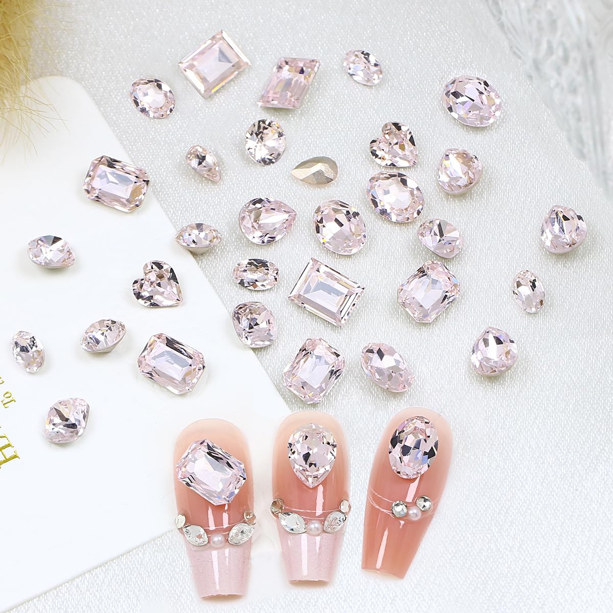 DONGZHOU 72pcs Mix Shape Nail Art Rhinestone,7 Styles Glass Nail Rhinestones Pointback Nail Gems Shiny 3D Nail Charms for Nail DIY Decorations Crafts,Pink