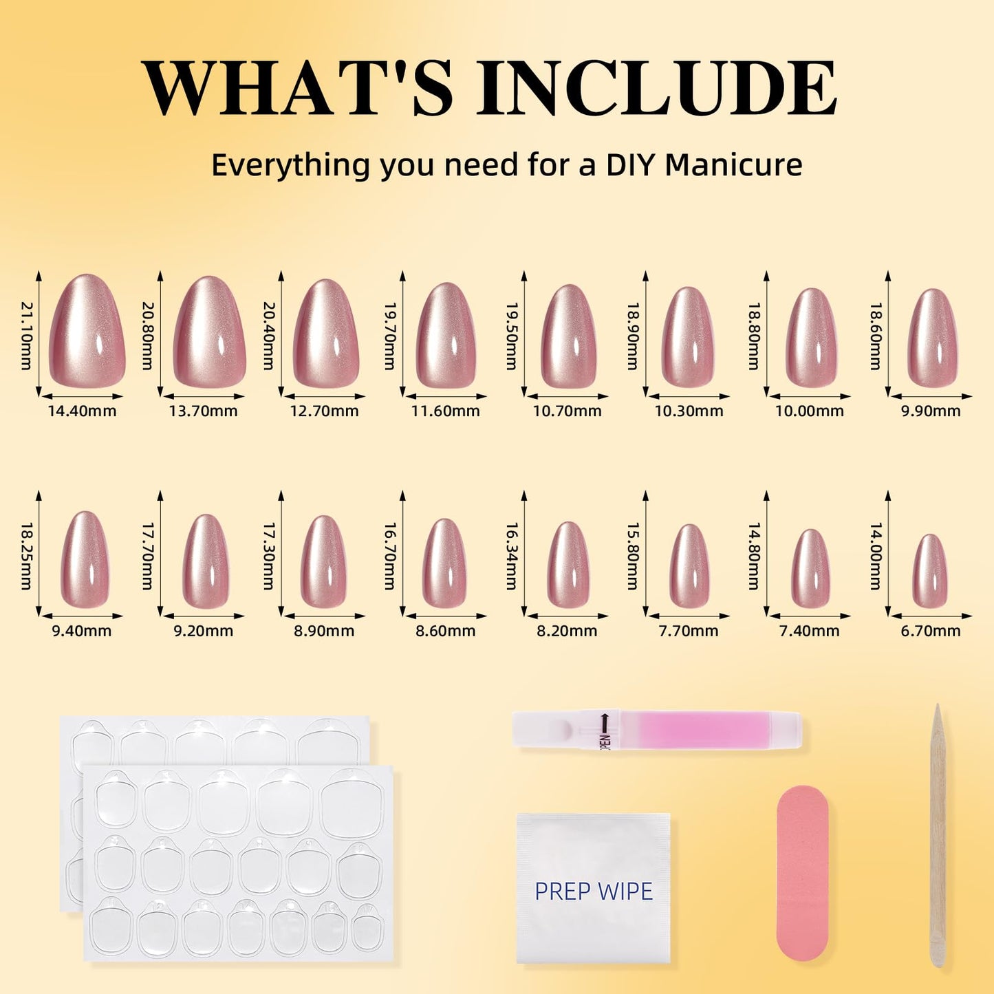 Leefrei Cat Eye Press On Nails - Glazed Pink Press On Nails Short Almond Nails Press Ons for Women Fake Nails with Glue, Glossy Reusable Glue on Nail in 16 Sizes - 32pcs, Blush Aurora
