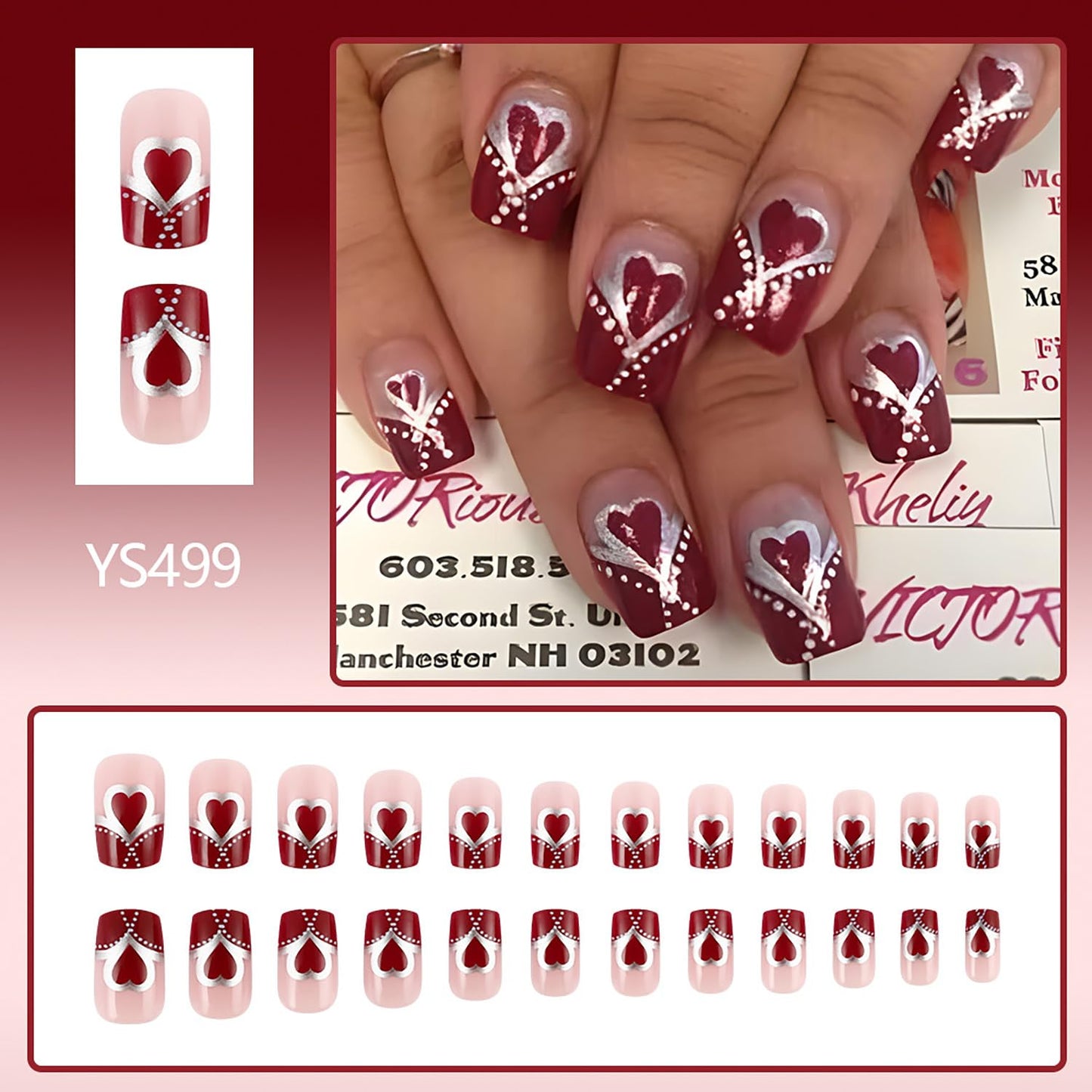 FIEONCIY Press on Nails Short Square Glossy Full Cover Acrylic Short Square False Nails with Heart Designs Artificial Square Fake Nails Glue ons Fingernails for Women Girls(YS499)
