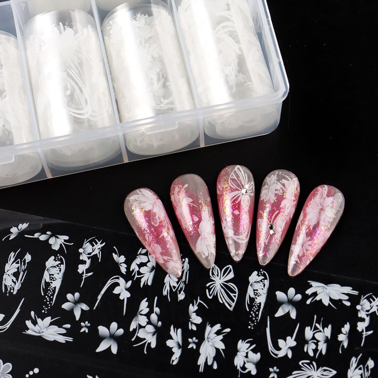 10 Rolls Flower Nail Foils Transfer Nail Art, White Flowers Nail Foil Transfer Stickers Spring Summer Nail Design Stickers Cute Floral Butterfly Nail Art Foils Decals DIY Manicure Supplies for Women