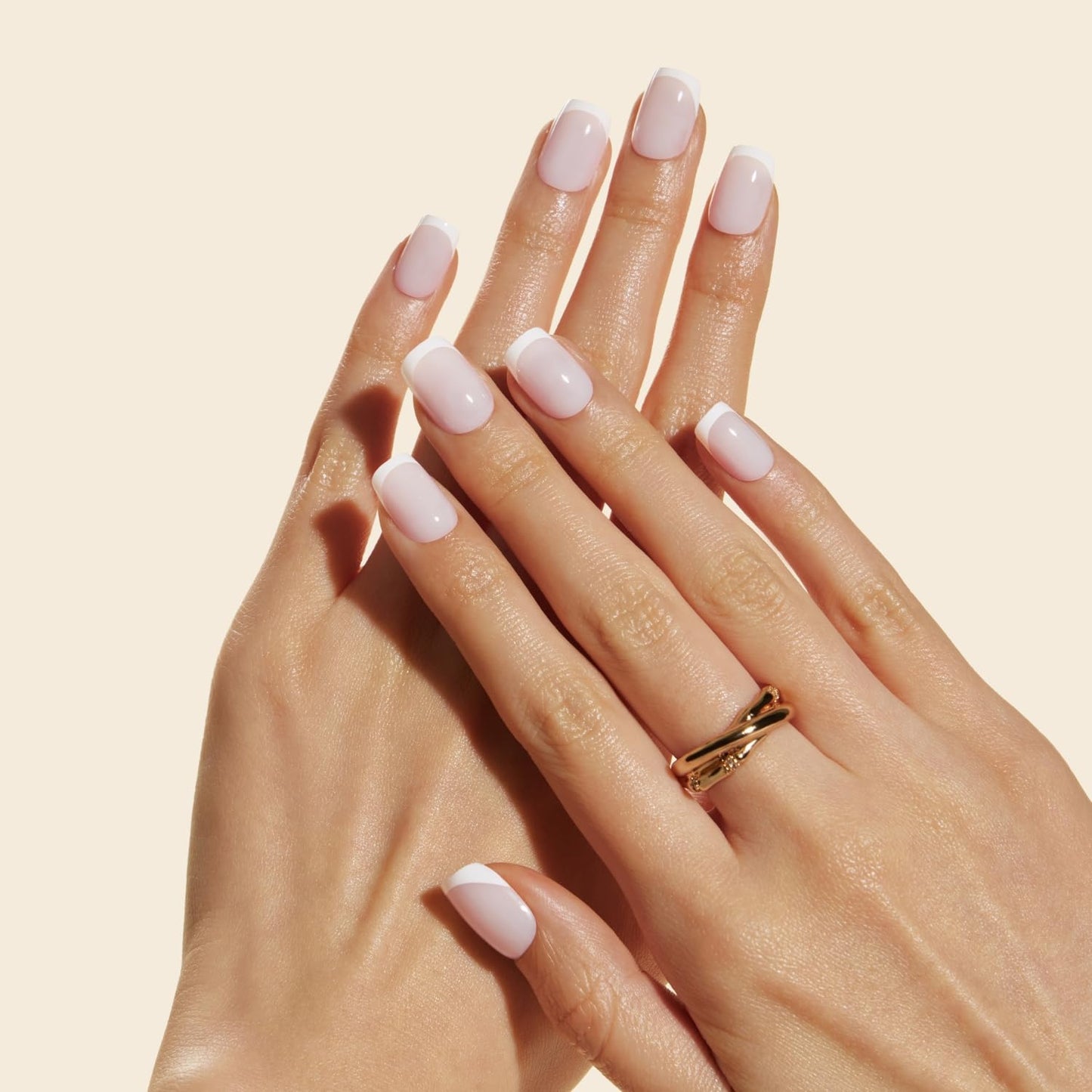 LAMIMOSA 32Pcs Milky White French Tip Press on Nails Short Square - Soft Gel Fake Nails in 16 Sizes, Reusable Glue on Nails Kit, False Nails, MILKY FRENCHY