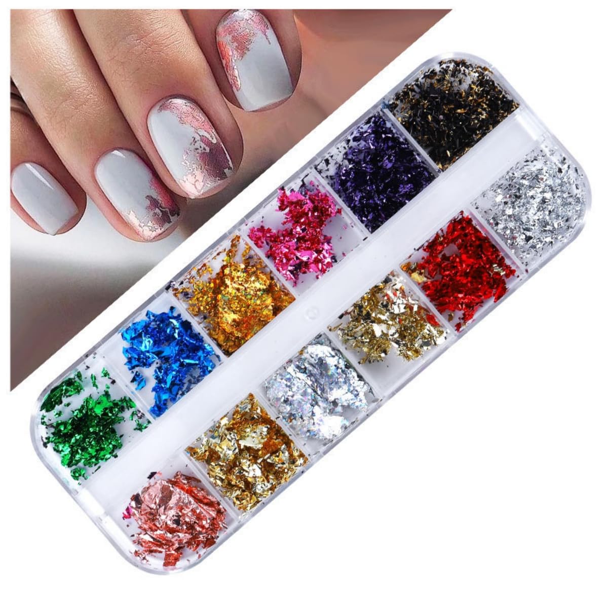 GZMAYUEN Nail Art Kit, Holographic Nail Sequins Shapes, Nail Gliiter Powder, Nail Stickers, Nail Art Brushes Set, DIY Design Manicure Decorations Sets for Nail Art