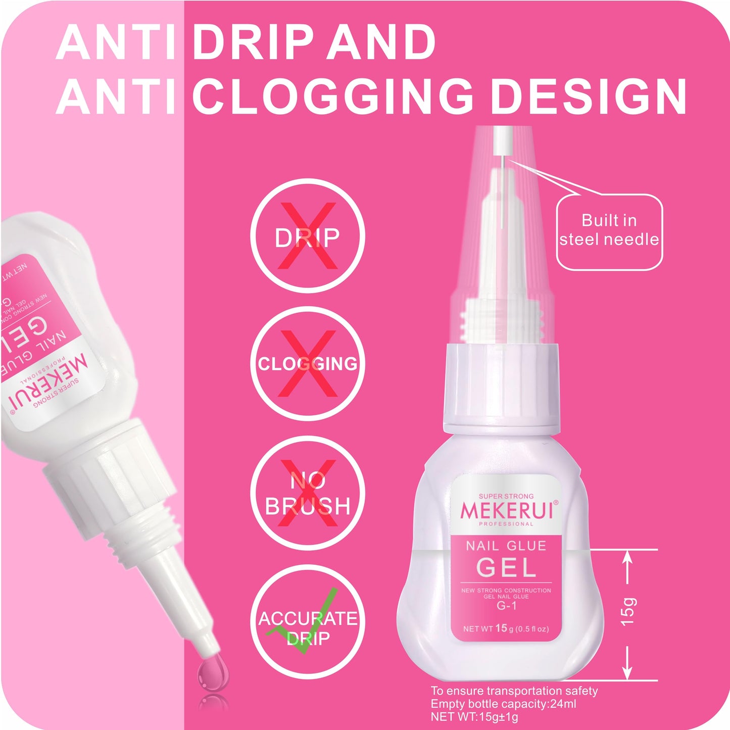 Mekerui(2 sets) New Upgrade Super Strong Nail Glue Gel and Quickly Glue Remover Set Press ons,G1 Long-lasting 30+ Days Without UV Light,R1 Dropper-type Easily Remove, Salon Professional