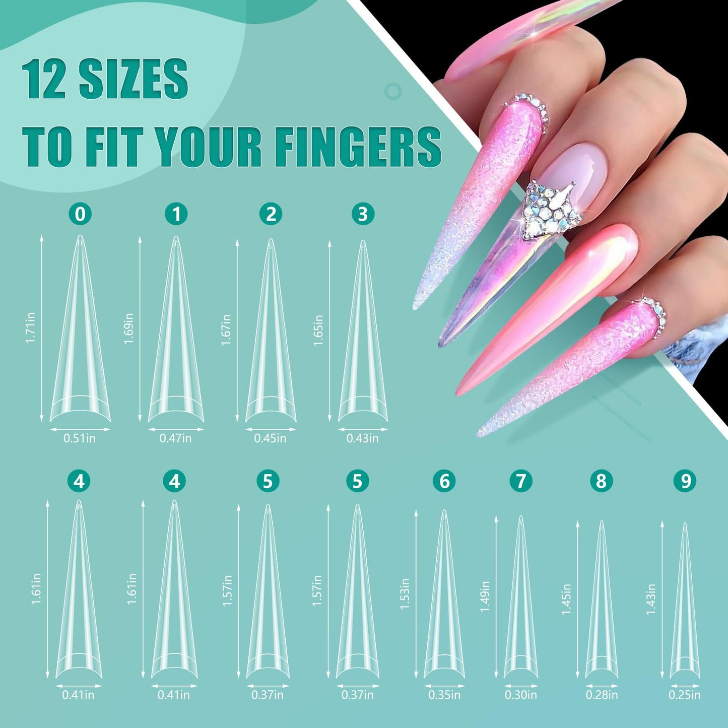 XL Long Clear Nail Tips: Half Cover 240PCS No C Curve Tapered Square Straight Nail Tips with 240PCS Stiletto Nail Tips for Salon Manicurist - Nail Extension Tips for Home DIY Manicure Hobbyists