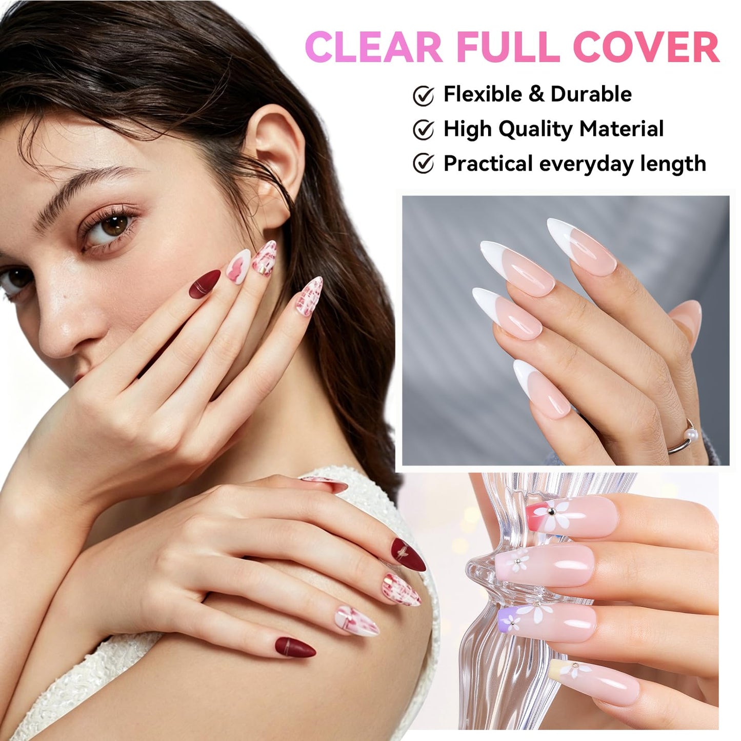 Makartt 420Pcs Medium Almond & Coffin Nail Tips, 2 Shapes in 1 Box Clear Full Cover Fake Nails with 15 Sizes Each, Pre-Etched Inside Medium Nail Tips for DIY Press On Nails, Nail Extensions at Home