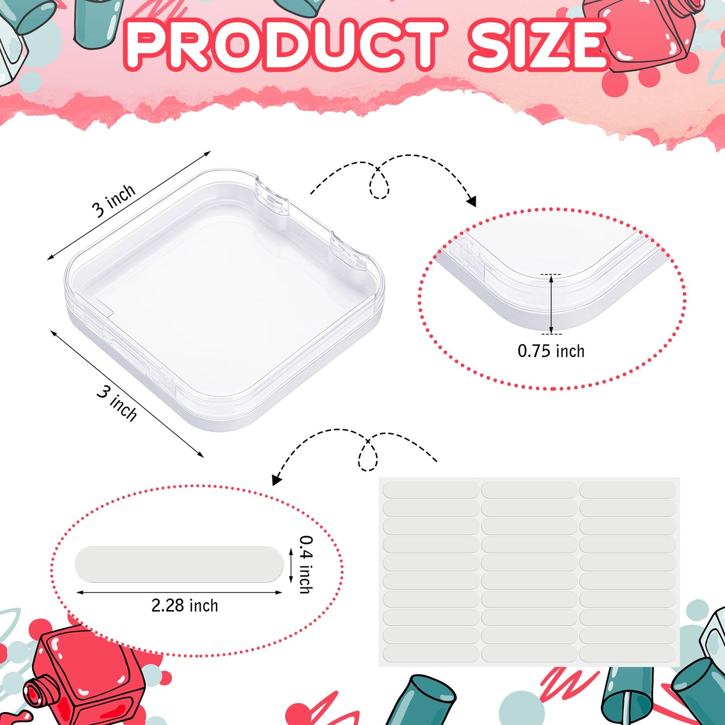 AceOrbit Press on Nail Boxes with 180 Pcs Adhesive Double Sided Tape Acrylic Press on Nail Packaging Cases Transparent Storage Case Organizer for Display Art Salon Supplies(White,48 Pcs)