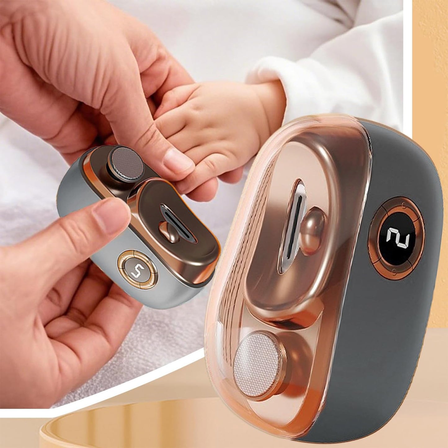 3-in-1 Automatic Electric Nail Clippers with Display, LED Light & Storage Toenail Clippers, Polishing Smart Electric Nail Trimmer, 3 Speeds Nail Cutter for Seniors, Men, Adults Golden