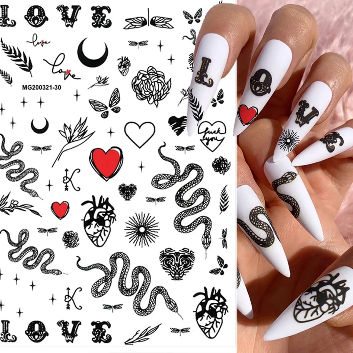 Snake Nail Art Stickers Decals Black Skull Goth Nail Decals Nail Art Supplies 3D Gothic Punk Horror Nail Stickers Designer Nail Accessories Charms Nail Designs for Acrylic Nail Art Decoration (8 Pcs)