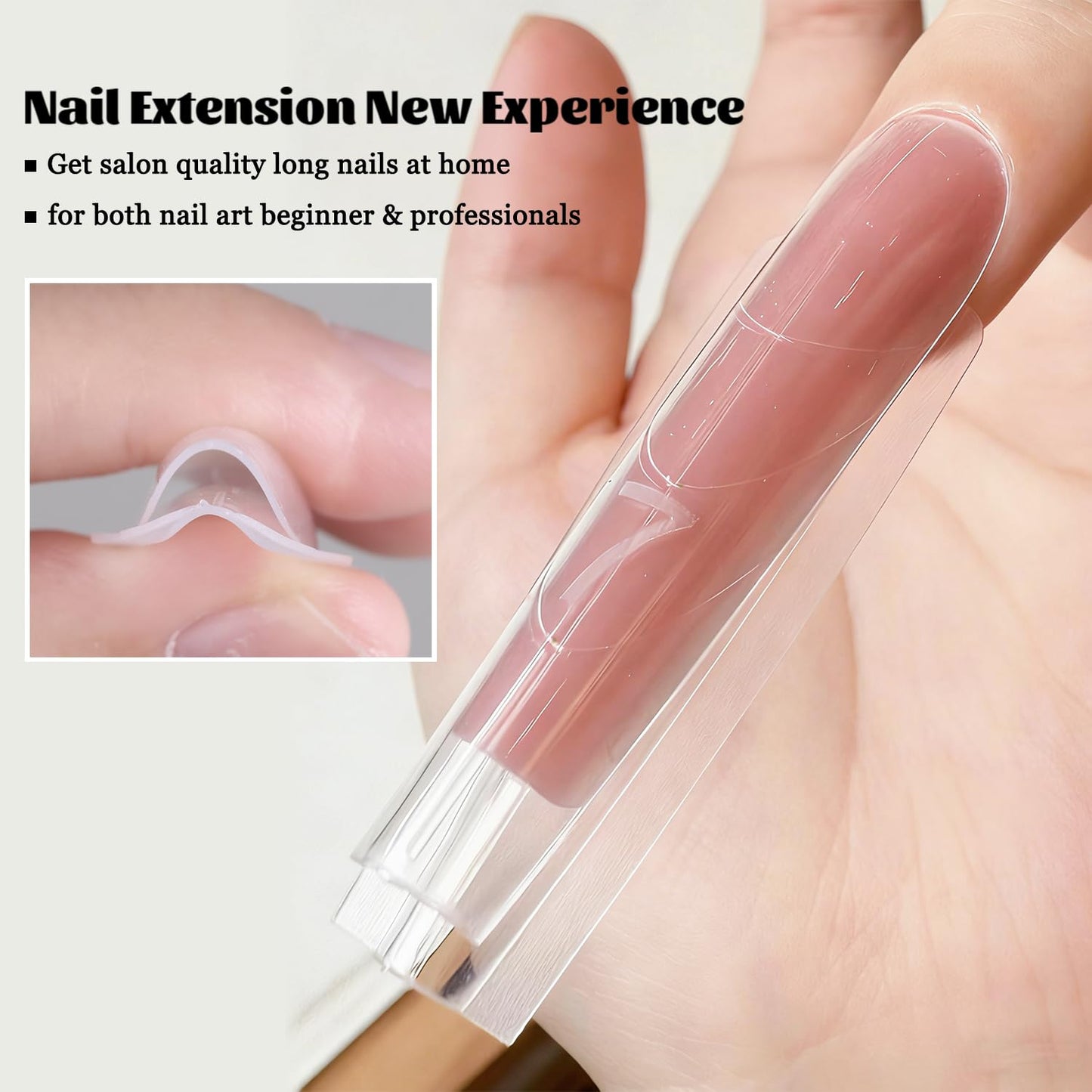 Fcozpjk Builder Gel Nail Kit, 2PCS 15ML Clear Nude Pink Hard Gels with 180PCS Coffin Sandwich Dual Nail Forms Brush Pen Files Nails Extension Tool Set Construction Strengthener Manicure Supplies