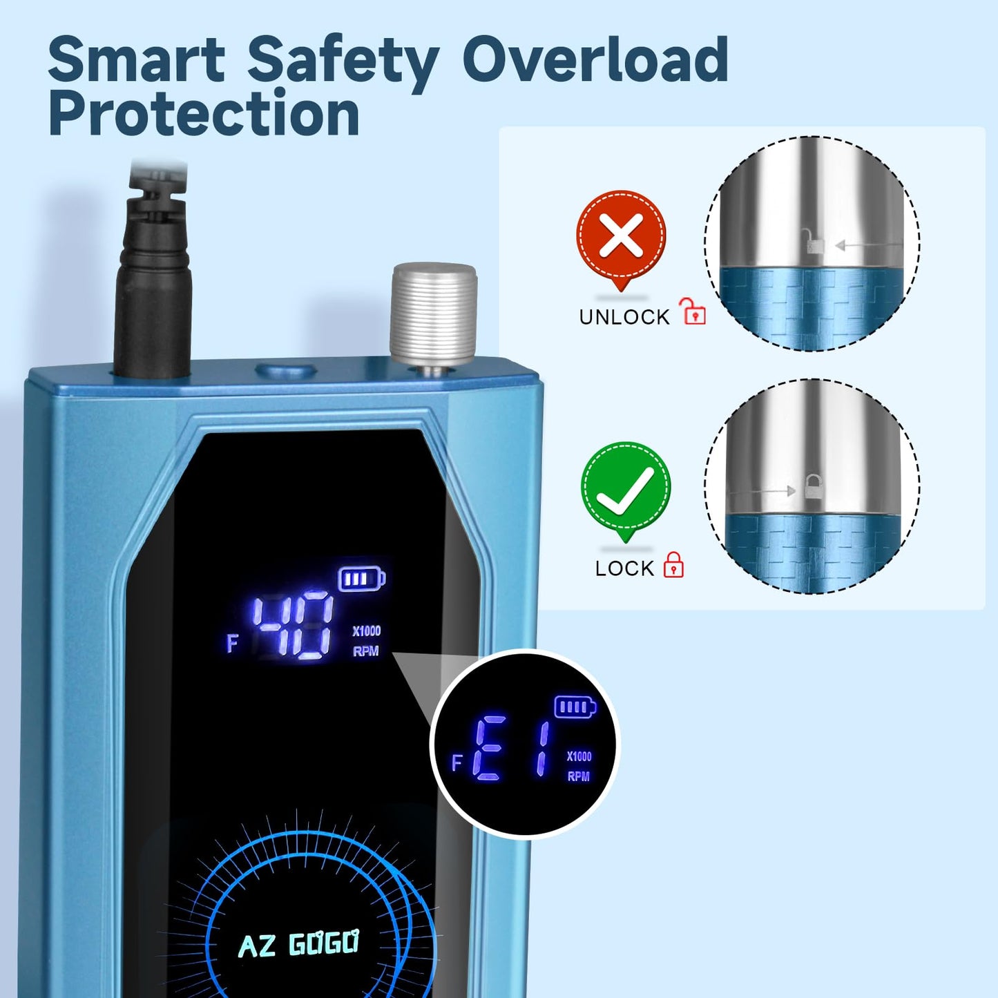 Professional Brushless Nail Drill, AZ GOGO 85W Cordless Electric Nail File 40000RPM Rechargeable Portable Nail Drill Machine for Gel/Acrylic Nails Salon Level (Blue)