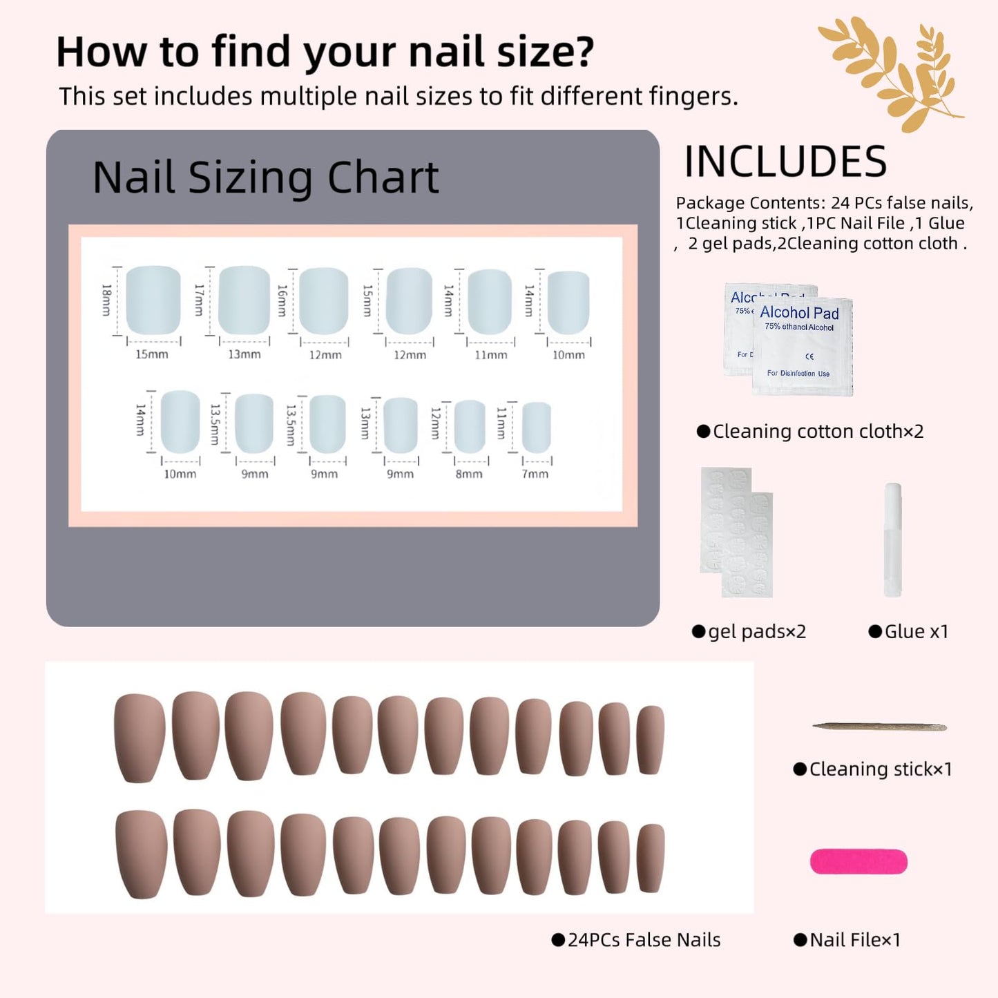 DARKMXTR Light Brown Press-On Nails Long Almond Fake Nails for Women,Easy Application Manicure Set for Work, Party & Daily Use, Perfect for Women and Students