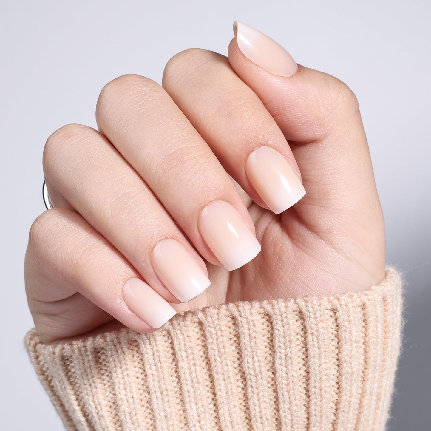 Leefrei Press On Nails - Short Square Yellow Fade Press on Nails Glossy Finish Nails Press Ons for Women DIY Fake Nails Kit with Glue, Reusable Glue on Nails Short in 15 Sizes - 30pcs, Butter Milk