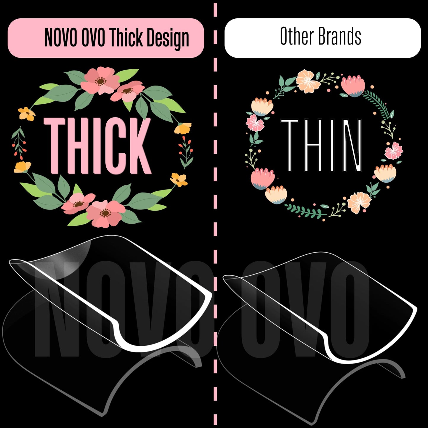 NOVO OVO Straight Square Thick Short Natural Nail Tips Press on, No C Curve Sharp Square Soak Off Soft Gel Fake Nail Extension, Full Cover False Nails for Acrylic French, Salon DIY x 15 Sizes 510 pcs