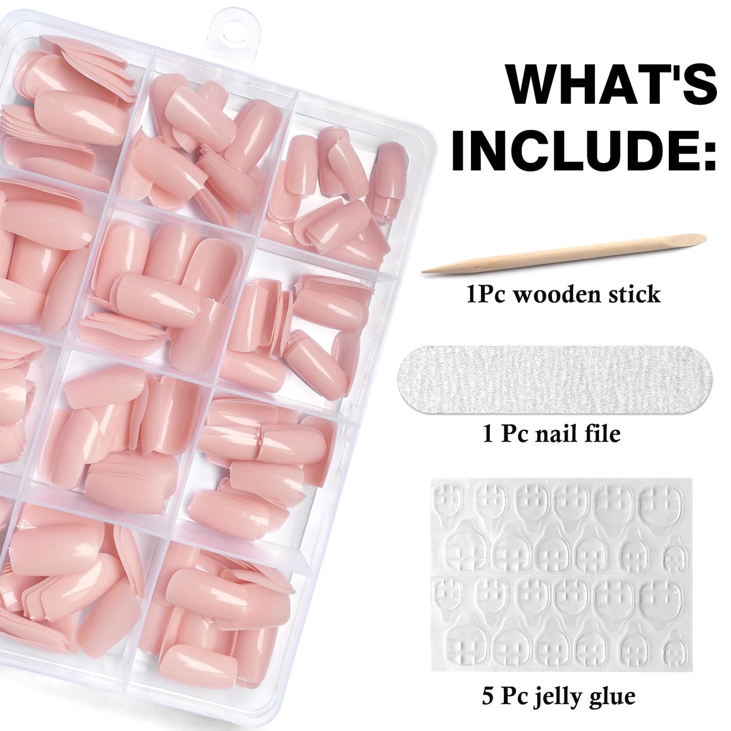 LoveOurHome 240pc Nude Press on Nails Medium Square Fake Nails, Nude Glue on Nail Press ons Square Nail Tips False Nails Presson Artificial Fingernails with Adhesive Tabs for Women Girls