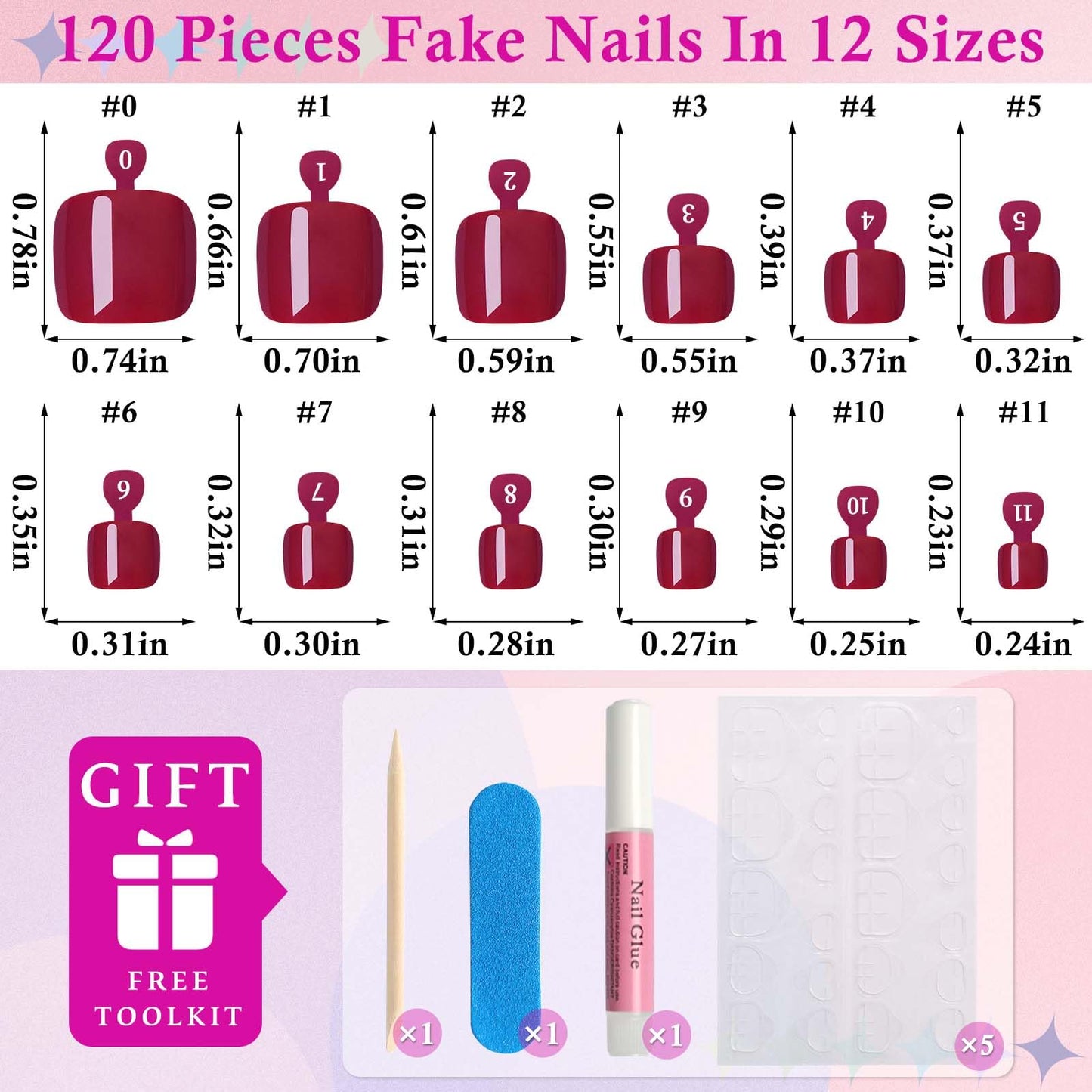 LoveOurHome 120pc Burgundy Press on Toenails Women Fake Toe Nails with Tabs, Wine Red Fake Toenails Press on Toe Nails Glue on Toenail Acrylic Toes Nail Tips Artificial False Toenail for Women