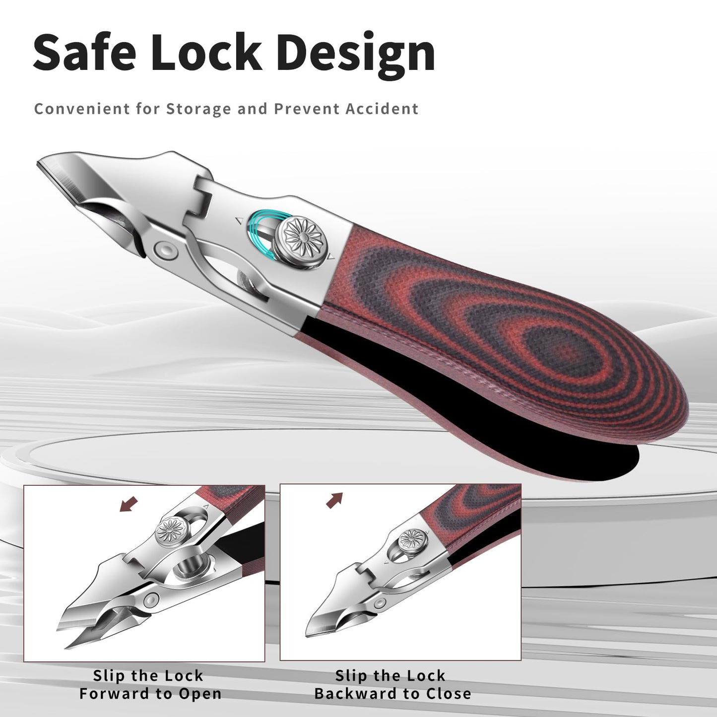 Professional Stainless Steel Cuticle Nippers for Manicurists, Safe Lock Cuticle Trimmer with G10 Non-Slip Handle and Splash Guard for Salon and Travel (Oval Red D)