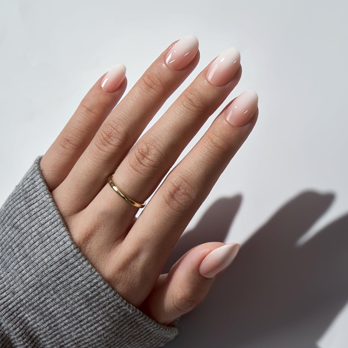 BTArtbox Press On Nails Almond - Extra Short Press On Nails, Nude White Ombre Soft Gel Nails, Natural Reusable Stick On Nails in 16 Sizes - 32 Fake Nails Kit