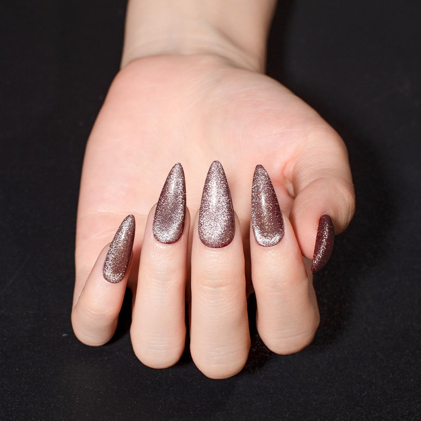 4Pack Handmade Press on Nails, Long Stiletto Fake Nails with Velvet & Gradient Designs, 4 Color Press on Nails, Full Cover Glossy Acrylic Nails, Reusable Stick on Nails for Women Girls, 96 Pieces