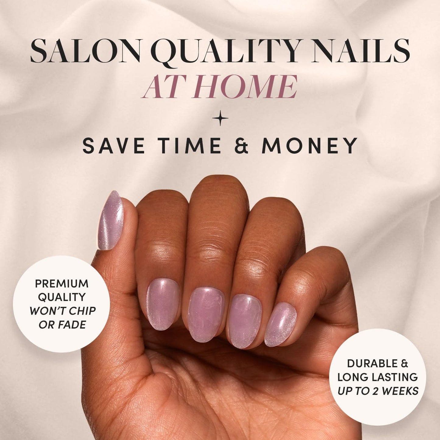 Glamnetic Press-On Nails Bundle - Stardust, Fairy Dust & Think | Oval Glossy Light Yellow Fake Nails | Oval Beige-Pink False Nails with a Metallic Finish | Light Pastel Short Ova