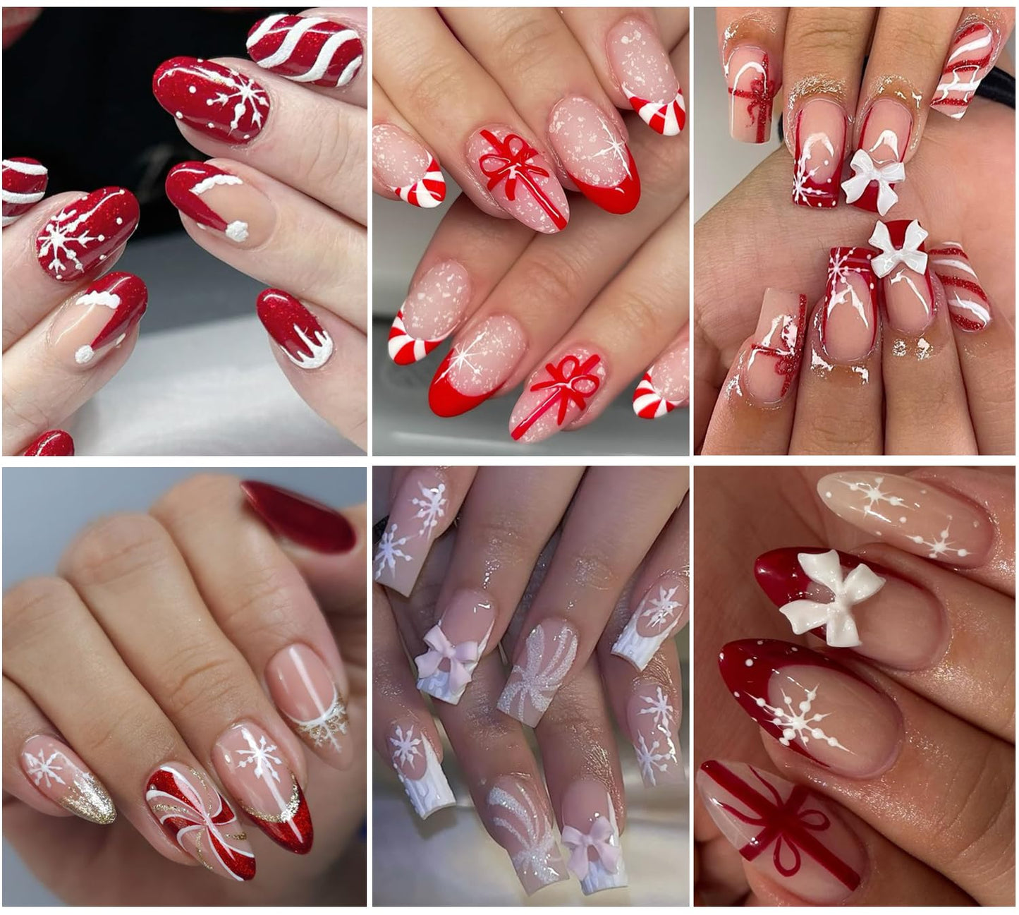 Christmas French Nail Stickers Decals with Christmas Cartoon Snowflakes, French Lines, Bows, Santa Hats Design Snowflake Gift Xmas Nail Sticker Nail Tip Winter Holiday Manicure Decor for Women
