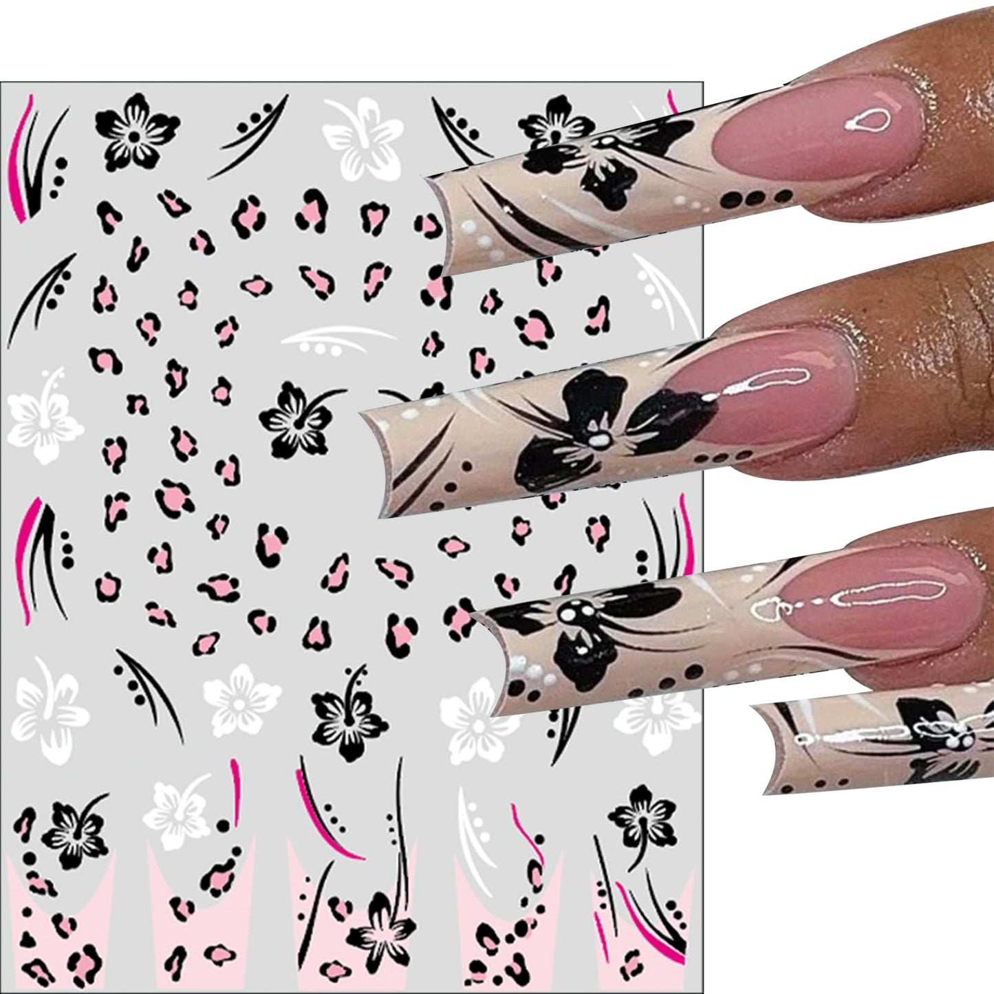 Leopard Print Hibiscus Flowers Nail Art Stickers Embossed Jelly Design Hawaiian Floral Nail Art Supplies Cute French Cheetah Print Nail Art Accessories for Women Manicure Decorations 6 Sheets