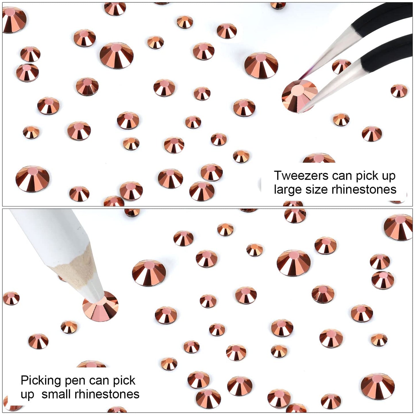 Meibite Rose Gold Glass Flatback Rhinestones for Nails, Crafts & Clothes – 4240PCS 6 Sizes (SS6–SS20) Crystal Gems Kit with Tweezers & Picker, Non Hotfix DIY Rhinestones for Tumblers, Shoes, Nail Art