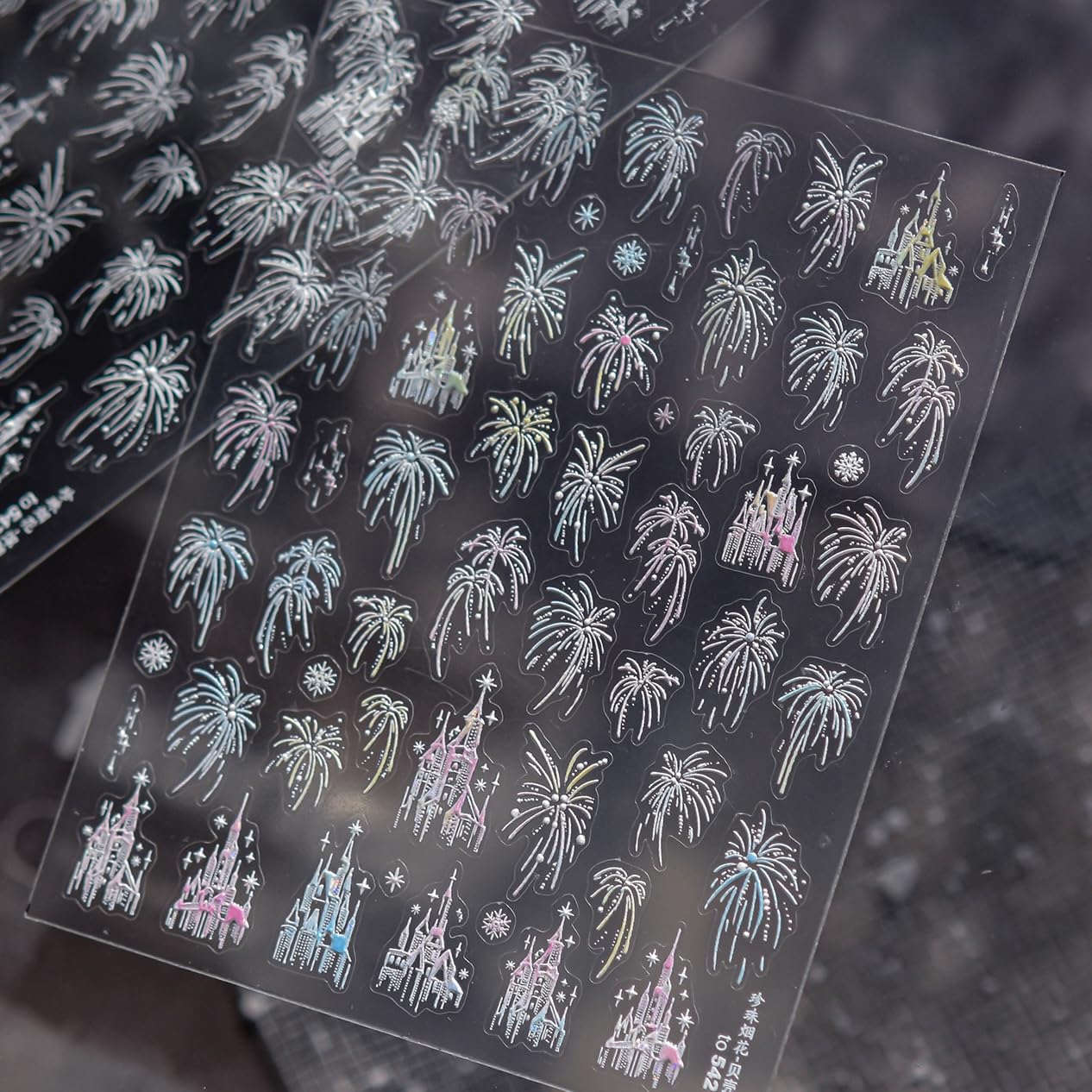 Phuryllic 3D Nail Stickers for Nail Art, Embossed Self-Adhesive Cute Nail Charms & Decals for DIY Nails, Easy-to-Apply Nail Design Supplies & Accessories for Home Manicure-Fireworks