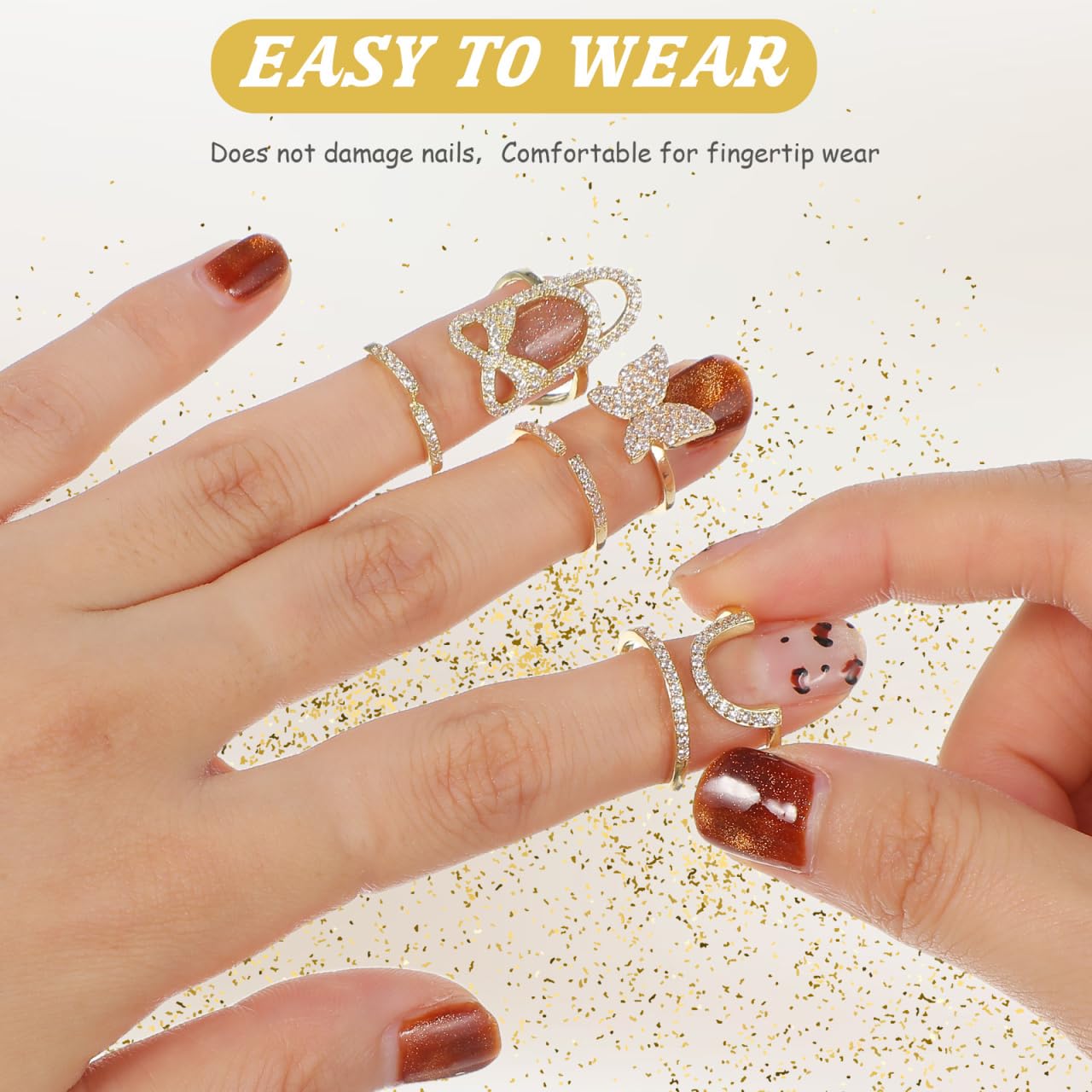 Beaupretty 3pcs Wear Manicure Nail Finger Jewelry Fingernail Rings Jewelry Fingernail Tip Rings for Women Set Zircon Metal Miss