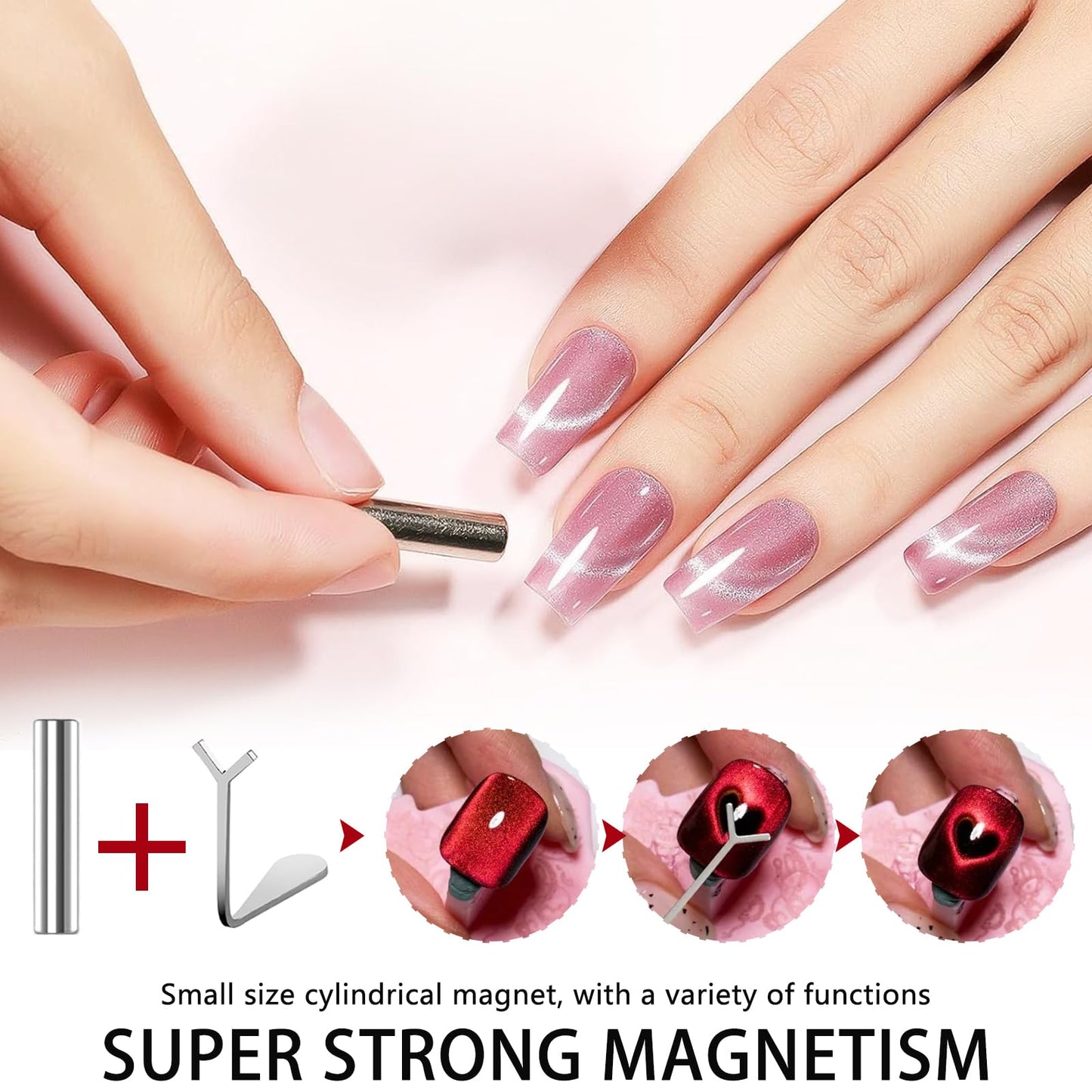 HYWWPFLAY 62Pcs Heart Cat Eye Magnet for Nails, Heart Nail Magnet Tools Set, Cat Eye Magnetic Gel Nail Polish Magnets Sticks, Magnetic Bead for Acrylic Nails DIY Manicure Accessories