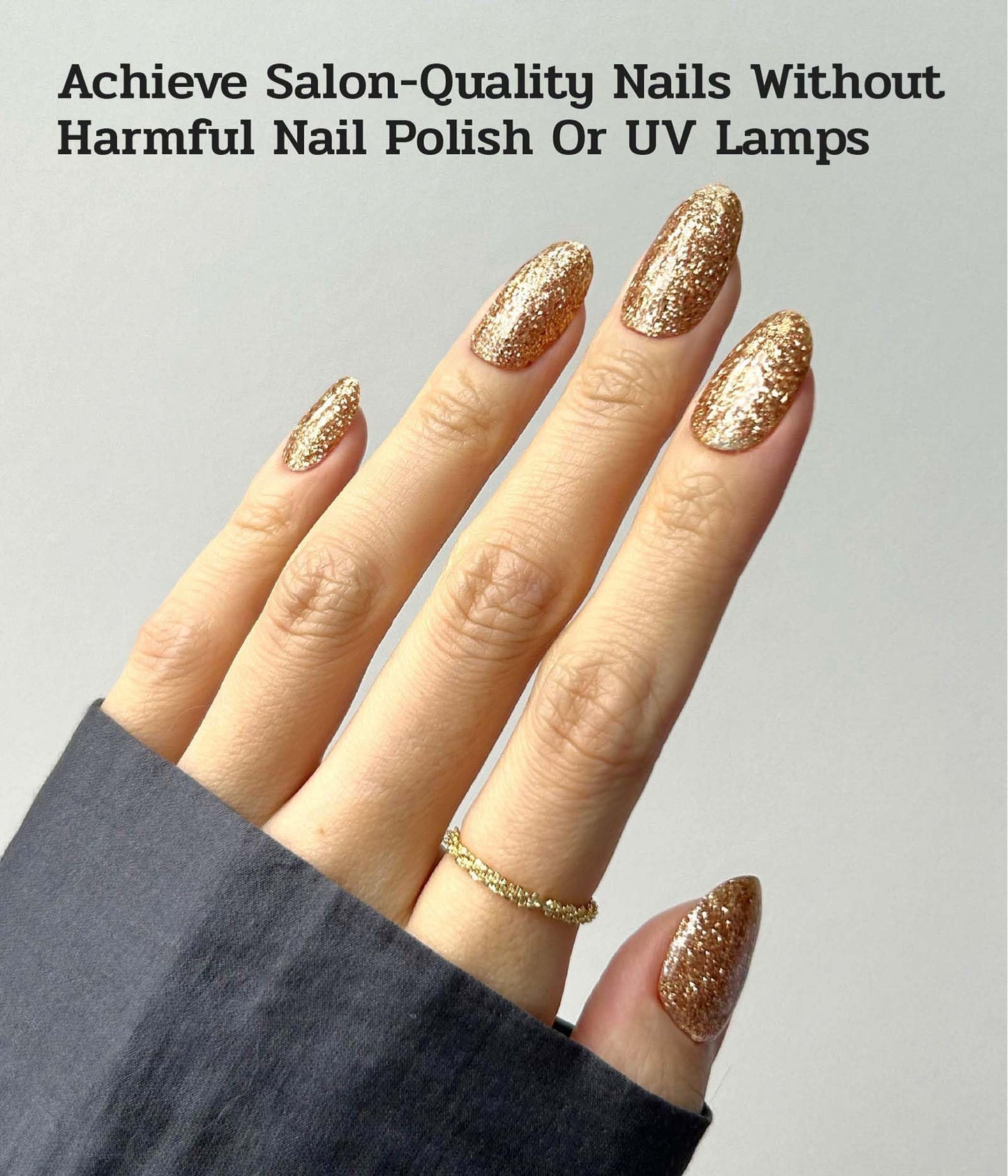 ruyeefam Nail Polish Strips (No UV Lamp Needed) - 22 Pcs Salon Quality Gel Nail Stickers - Long Lasting Wraps (Disco Ball Gold)