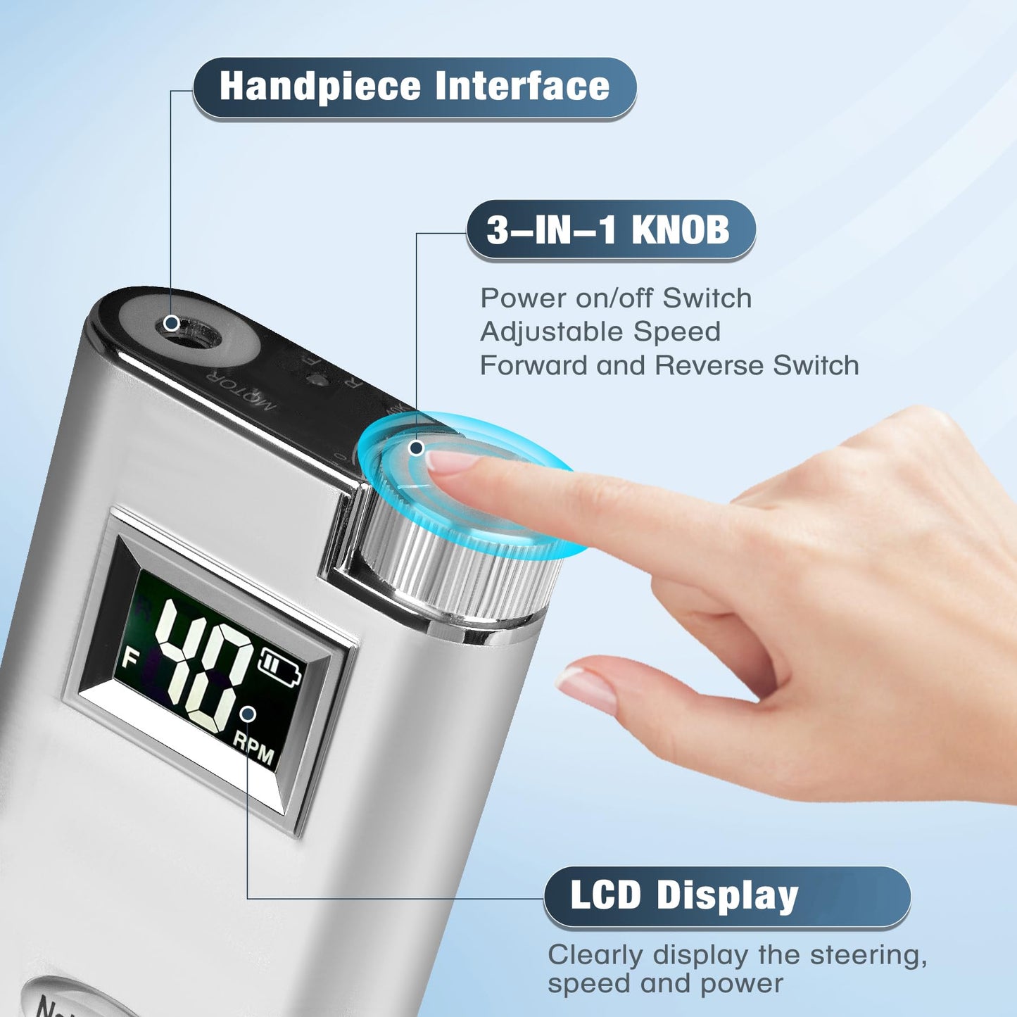 Nail Drill Professional, HoMove 2-in-1 40,000 RPM Cordless Nail Drill Rechargeable, Powerful Efile Nail Drills for Gel Dip Acrylic Nails/ Nail Art Salon/ Home Use
