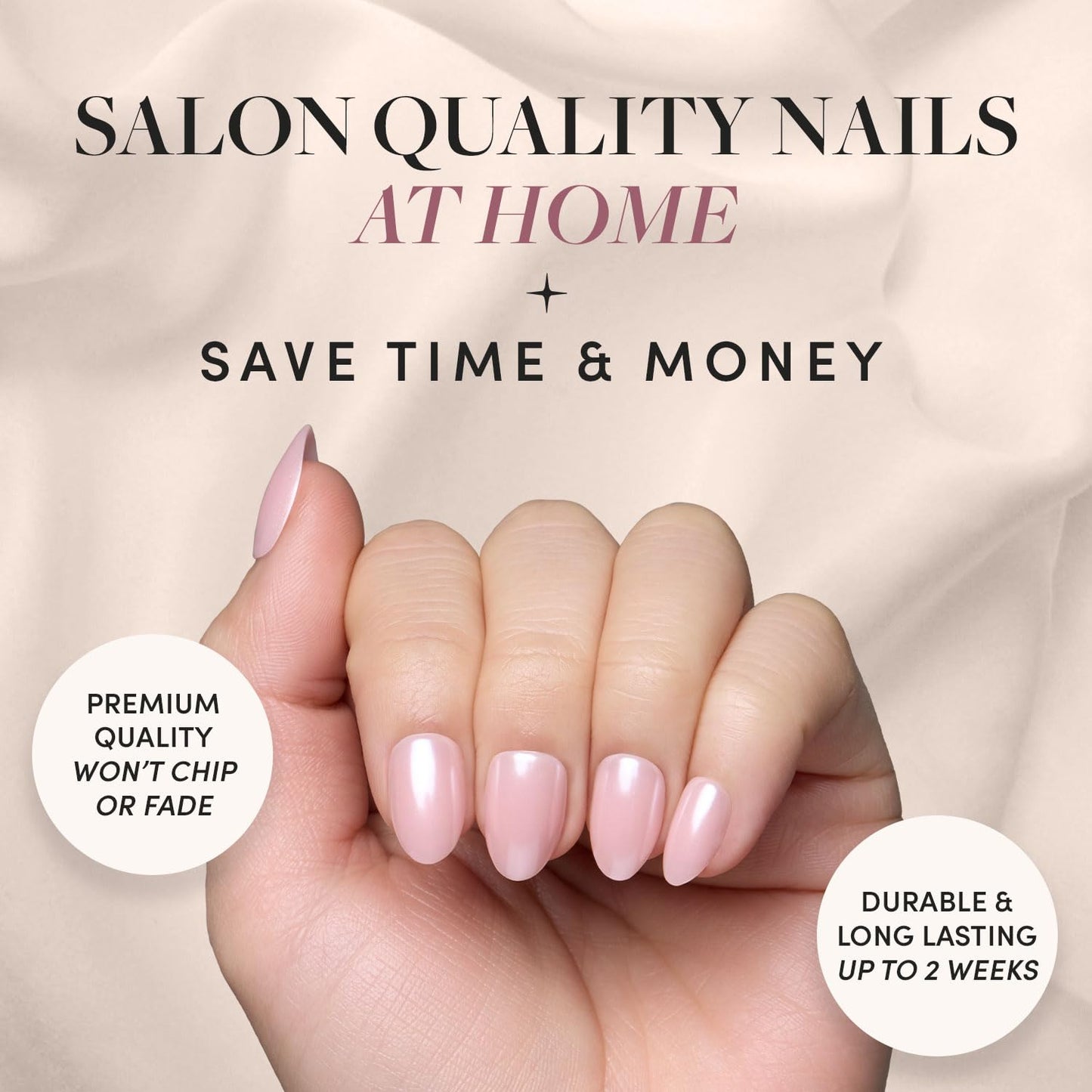 Glamnetic Press-On Nails Bundle - Pinch Me & Caviar | Glazed Short Oval Blush Pink Fake Nails | Short Almond Black French Tip False Nails | Reusable, Salon-Quality Nail Kits
