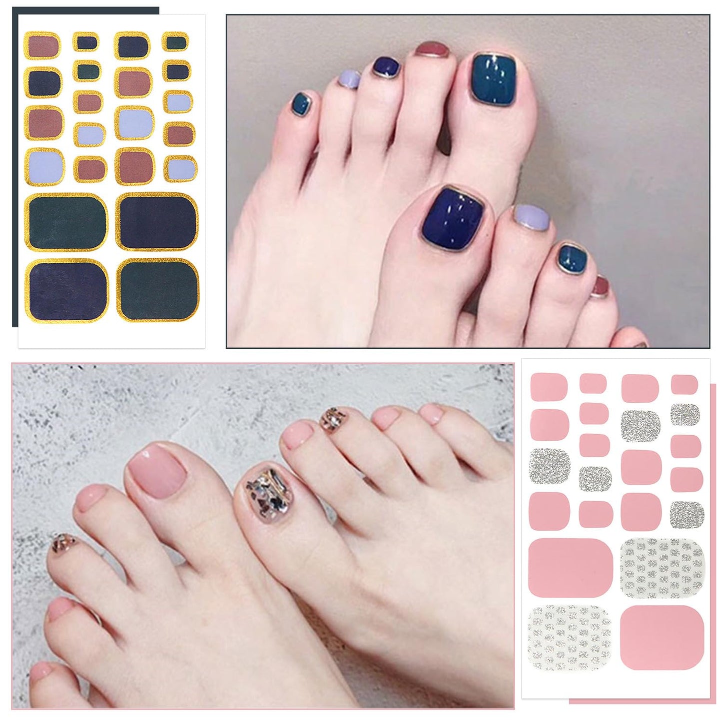 YECIRALA 20 Sheets 440 Pcs Minimal Designs Toe Nail Polish Stickers Full Nail Wraps for Women Girls Glitter Gradient Marble Gel Nail Strips for Toes Toenails Stickers Nail Polish Strips