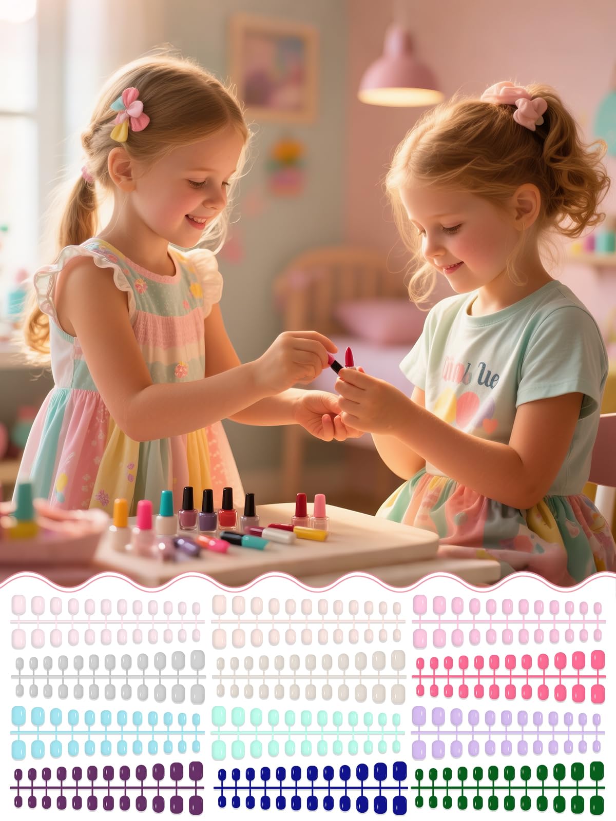 EBANKU 288 Pieces Kid Fake Nail, 12 Pack Kids Press on Nails Short Full Cover Fake Nails for Girls with Nail Glue and Nail Adhesive Tabs
