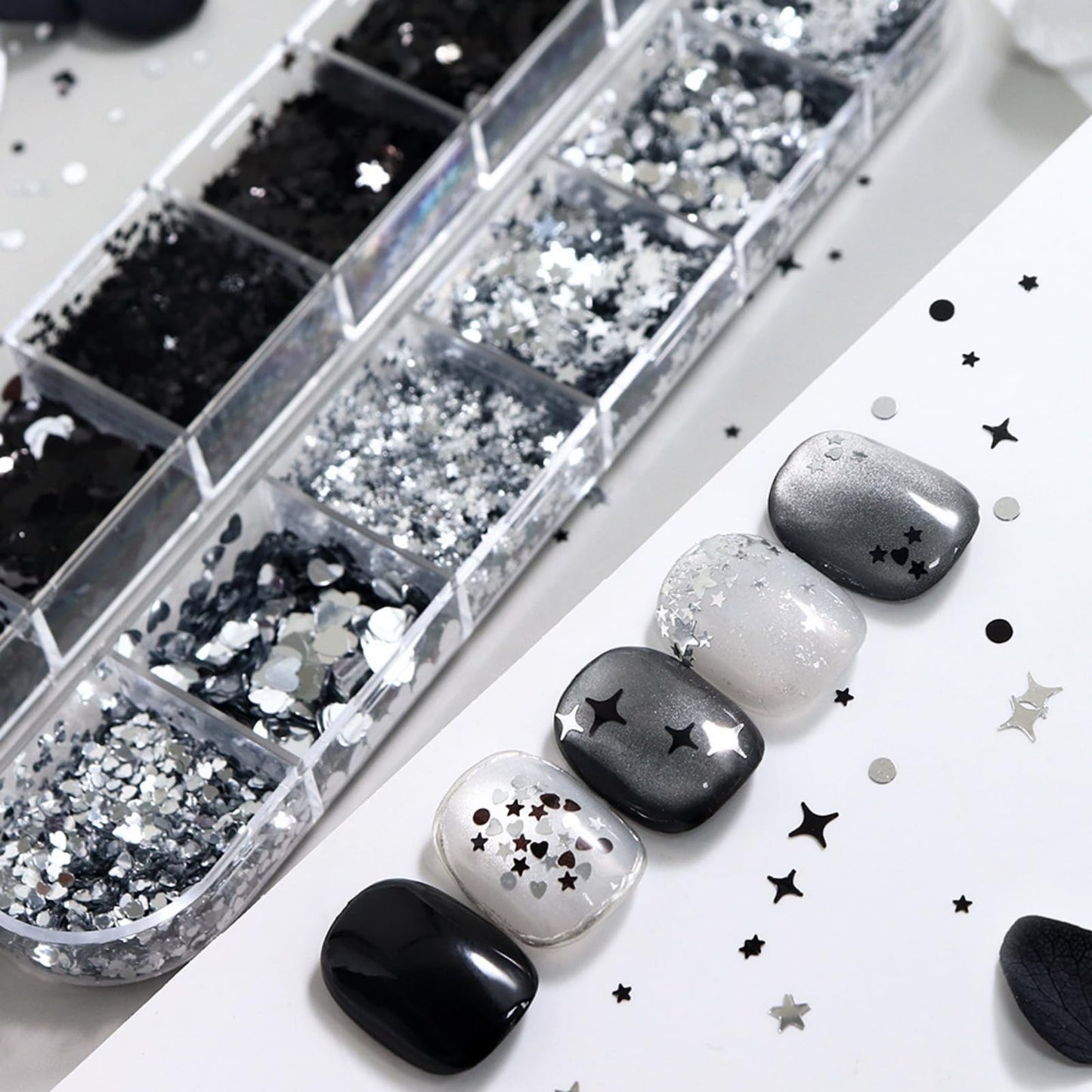 Silver Nail Glitter Black Nail Sequins Holographic Star Nail Flakes Shiny Glitter Flakes for Women Glirls Manicure Charms Decoration Supply Nails Art 1 Box