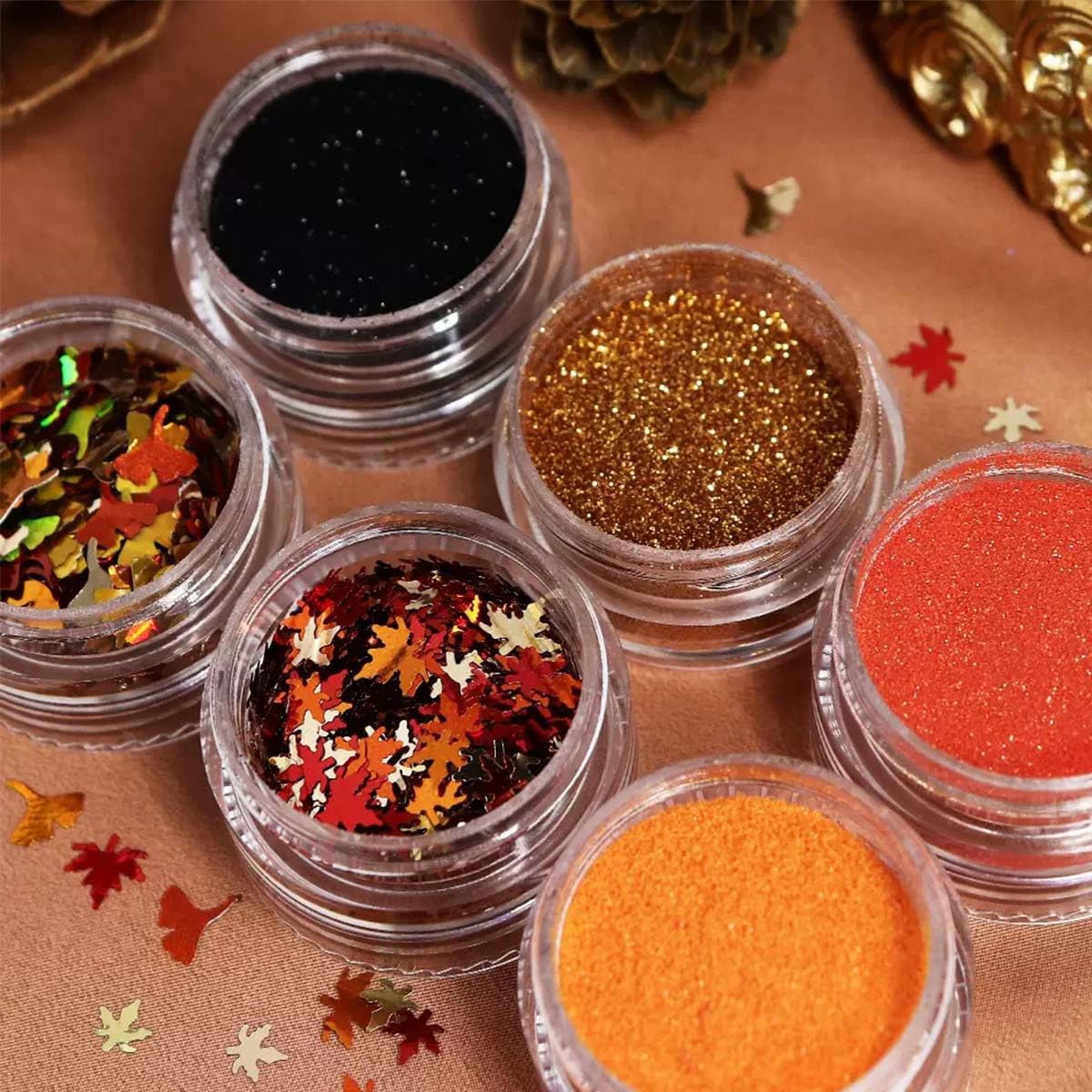 12Boxes Fall Nail Glitter Sequins Maple Leaf Nail Glitter Autumn Leaves Nail Flakes Thanksgiving Nails Glitter Powder 3D Holographic Nail Art Decoration Accessories for Women Girls