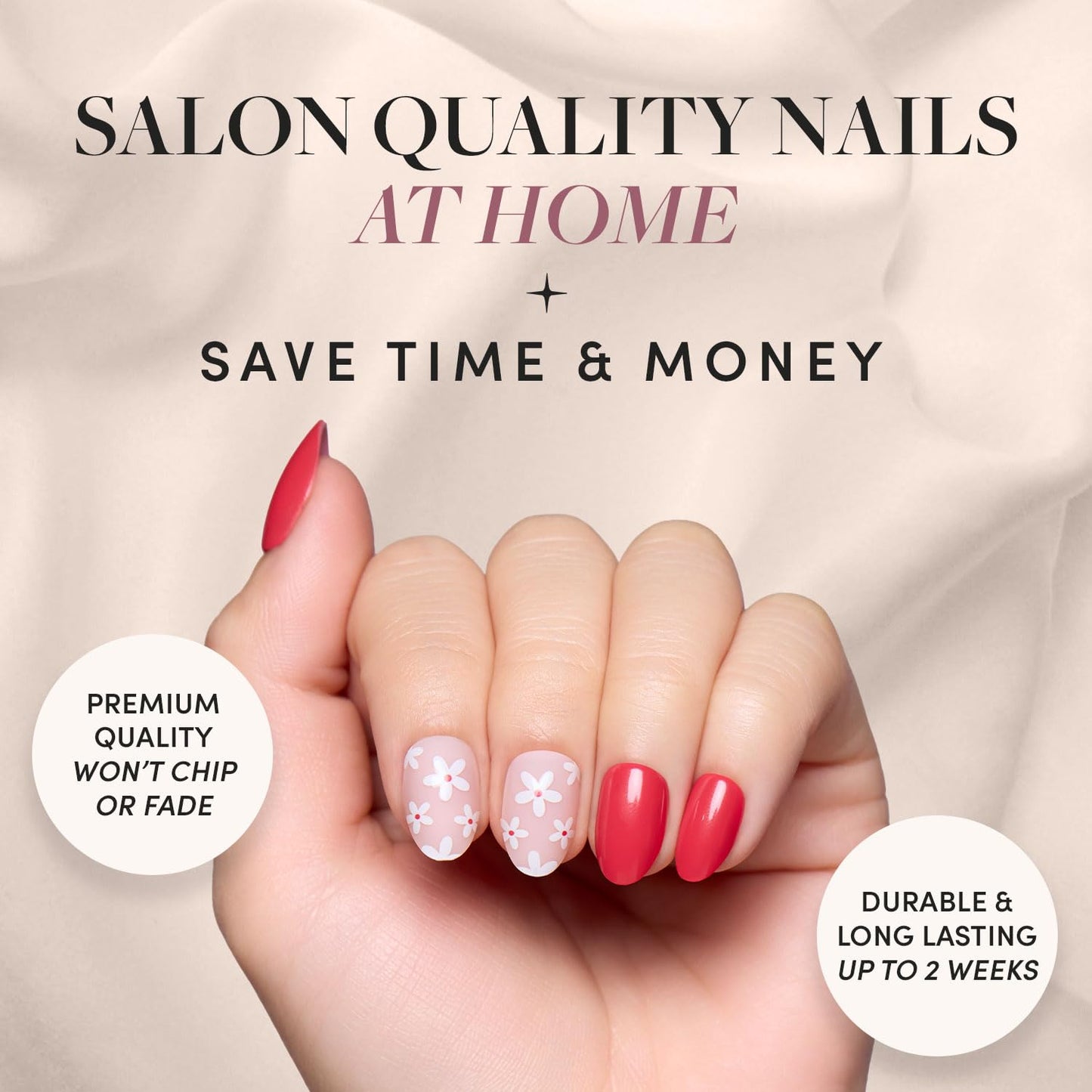 Glamnetic Press-On Nails Bundle - Red Blossom, Goal Digger & Fairy Dust | Oval Fake Nails with Floral Accents | Almond Black French Tip False Nails | Glazed Short Almond False Nails
