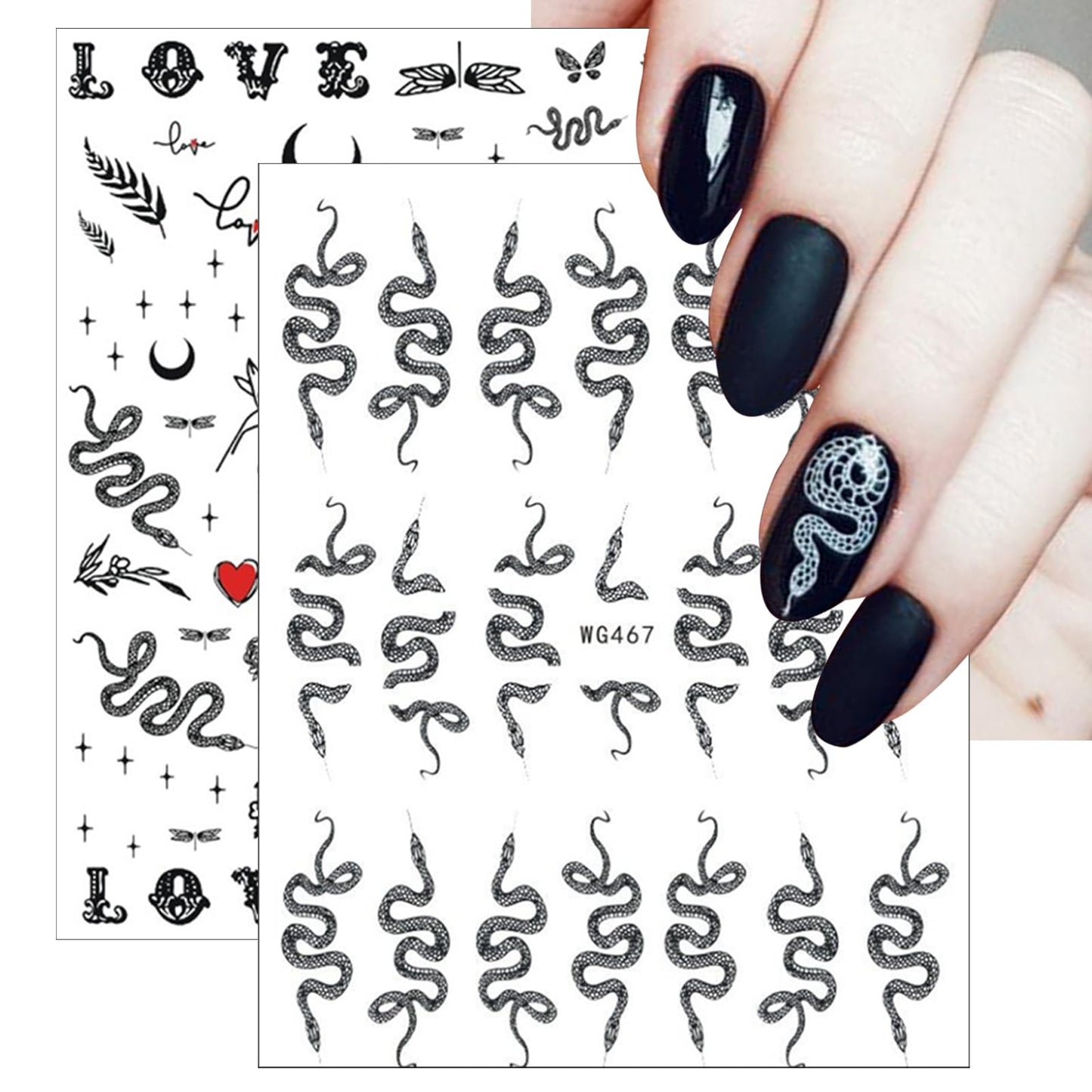 5 Sheets Snake Nail Art Stickers 3D Self-Adhesive Animal Nail Sticker Cartoon Snake Design Nail Decals for Women Girls Animal Manicure Tips DIY Nails Accessories