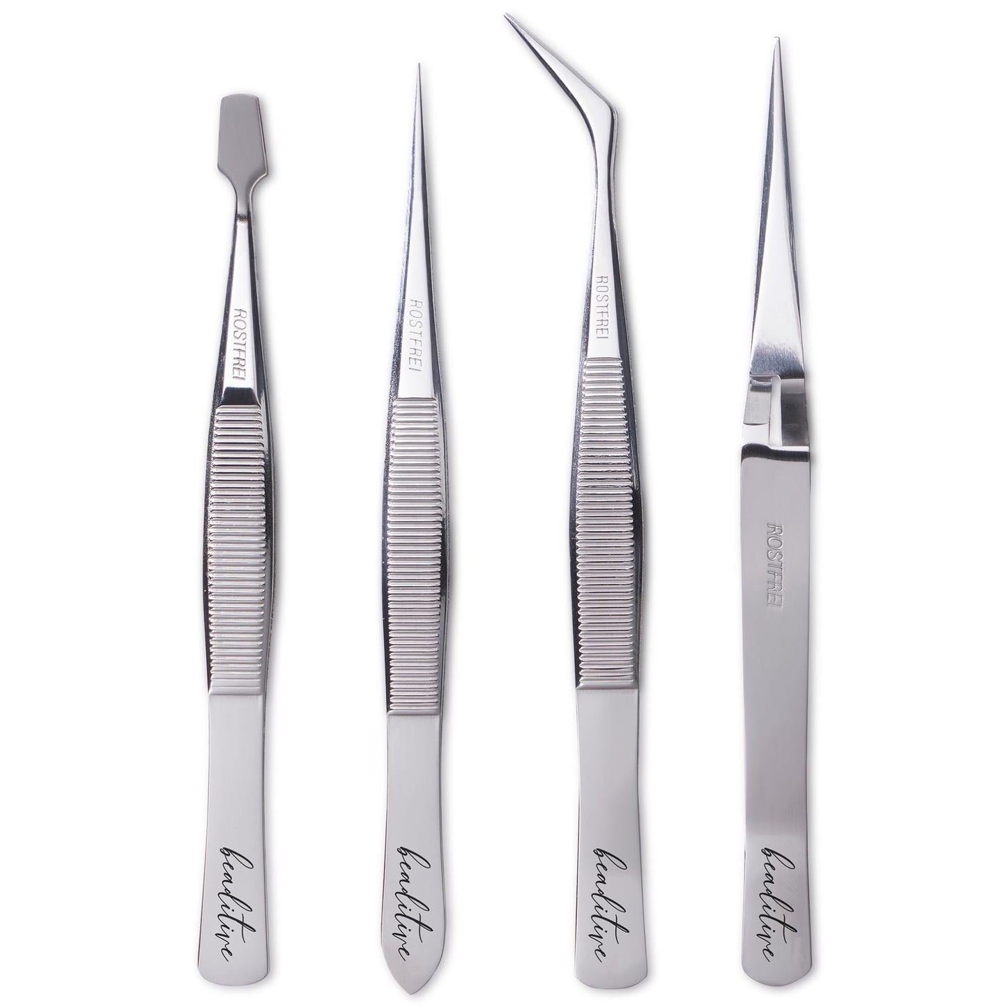 Beaditive Professional Stainless-Steel Precision Tweezer Set – Craft Tweezers for Jewelry & Nail Art – 4 Piece High Precision Jewelry Picking Tools – Jewelry Tools with Non-Serrated Tips
