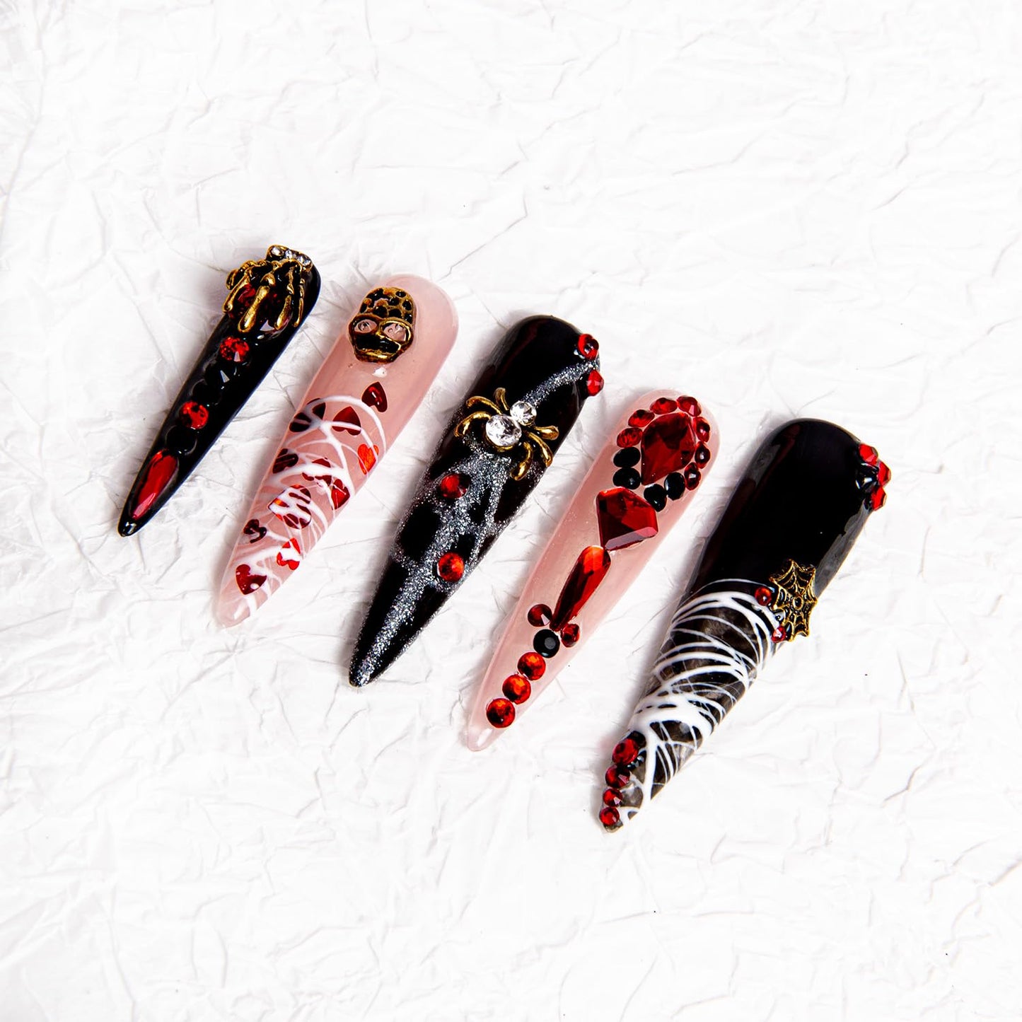 LOVFUL Press on Nails Halloween Bleeding Love | Handmade with Full Covered Crystals | Reusable Fake Nails | Stiletto Long 2.2 in | H42-L