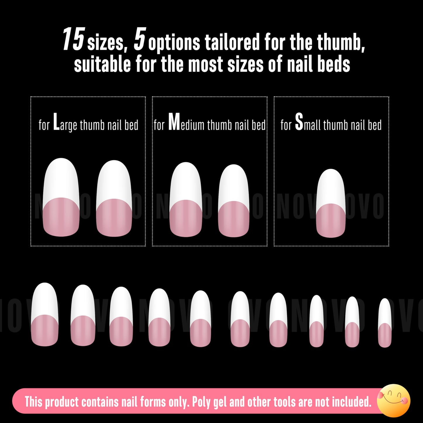 NOVO OVO Old School Oval Round Medium Long White French Tip Nail Tips Press on BERRY PINK, Extra Thick Soft Gel Fake Nail Acrylic Extension,Need Builder Gel Top Coat,No Glue Included,15 Sizes 240 pcs