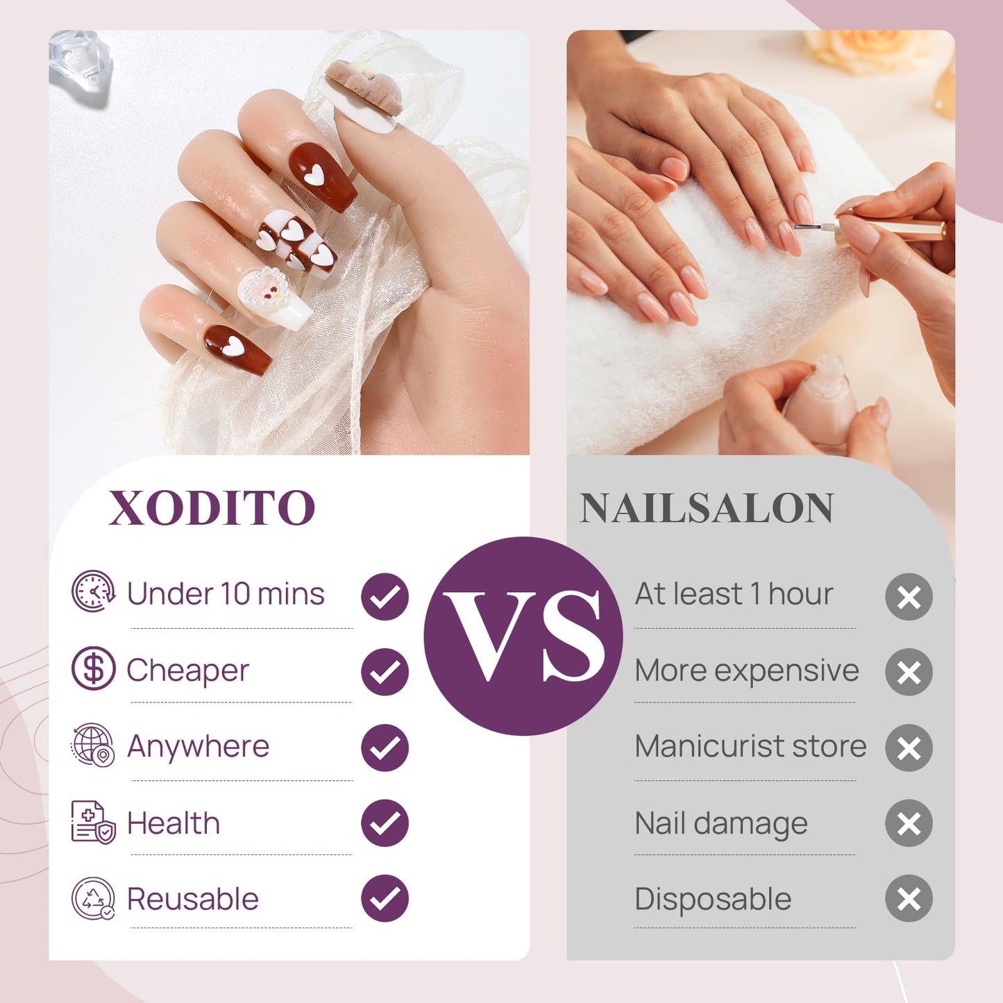 XODITO Fake Nails Set Brown White Long Medium Square Cute 3D Bear Love False Nail Tips, Press On Nails, Artificial Art Nails Finger Manicure for Women and Girls(CDJ0003-L)