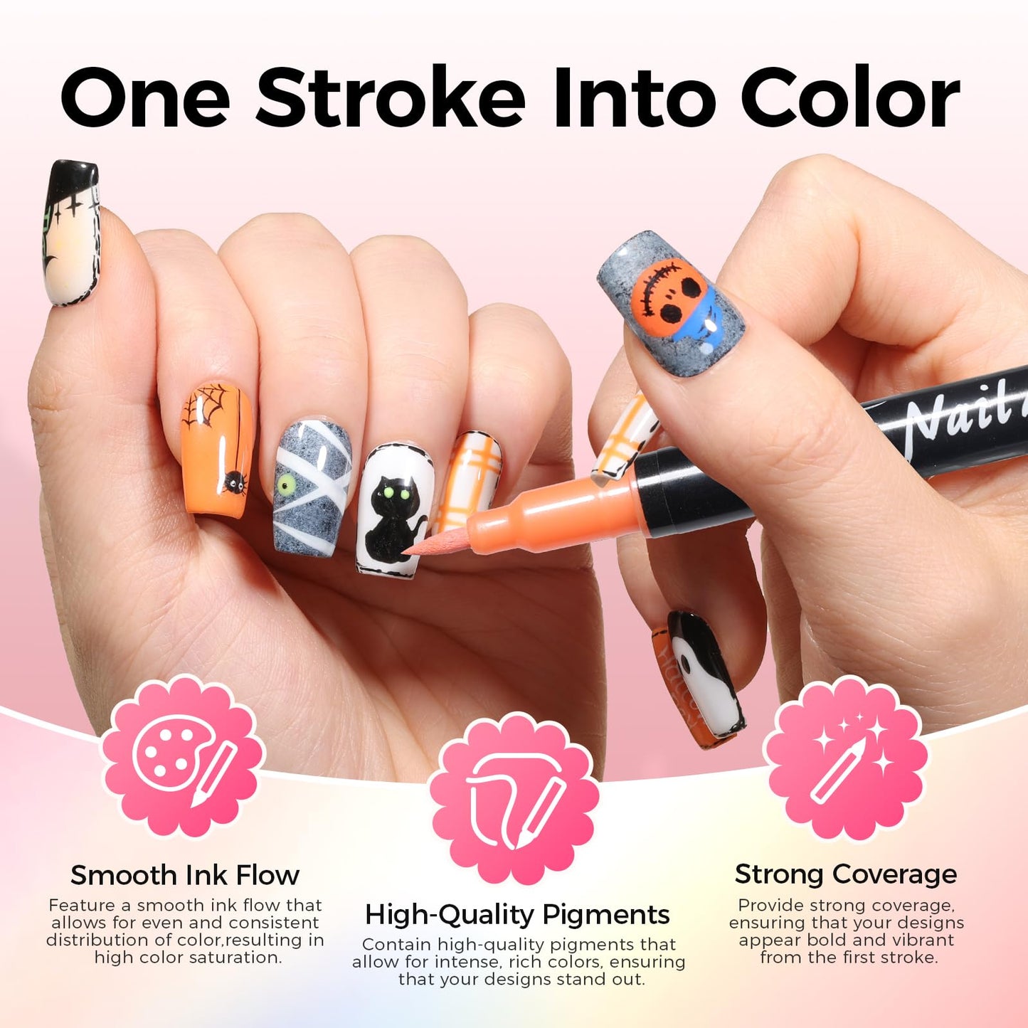 GELLAKTIK 48 Colors(24Pcs-dual) Nail Art Pens Set, 3D Nail Polish Pens Quick-Drying Acrylic Paint Markers, Dotting Liner Brush for DIY Nail Design, Home & Salon Manicure Tools, MarkerPen
