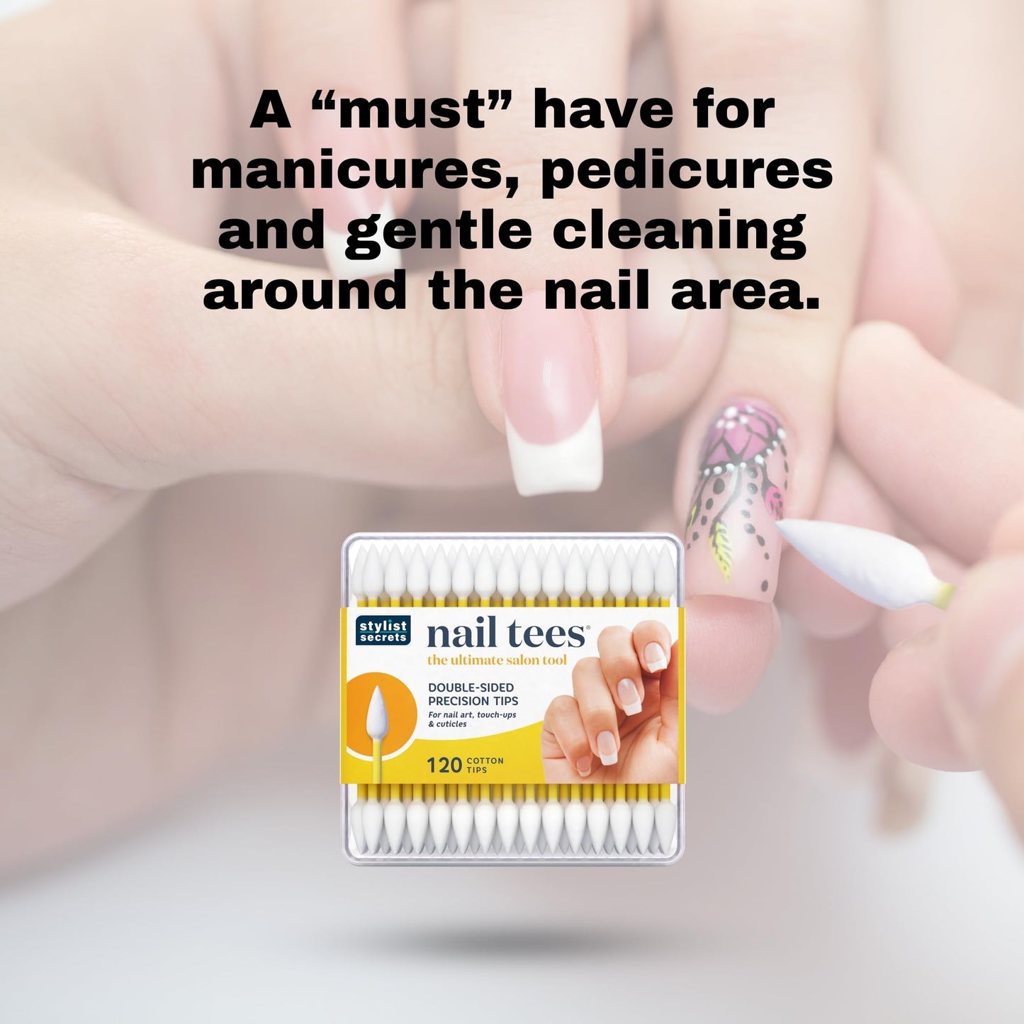 Fran Wilson NAIL TEES COTTON TIPS 120 Count (12 PACK) - The Ultimate Nail Tool, Multi-Purpose Double-sided Swabs with Pointed Ends for Precise Touch-ups and the Perfect At-Home Manicure & Pedicure