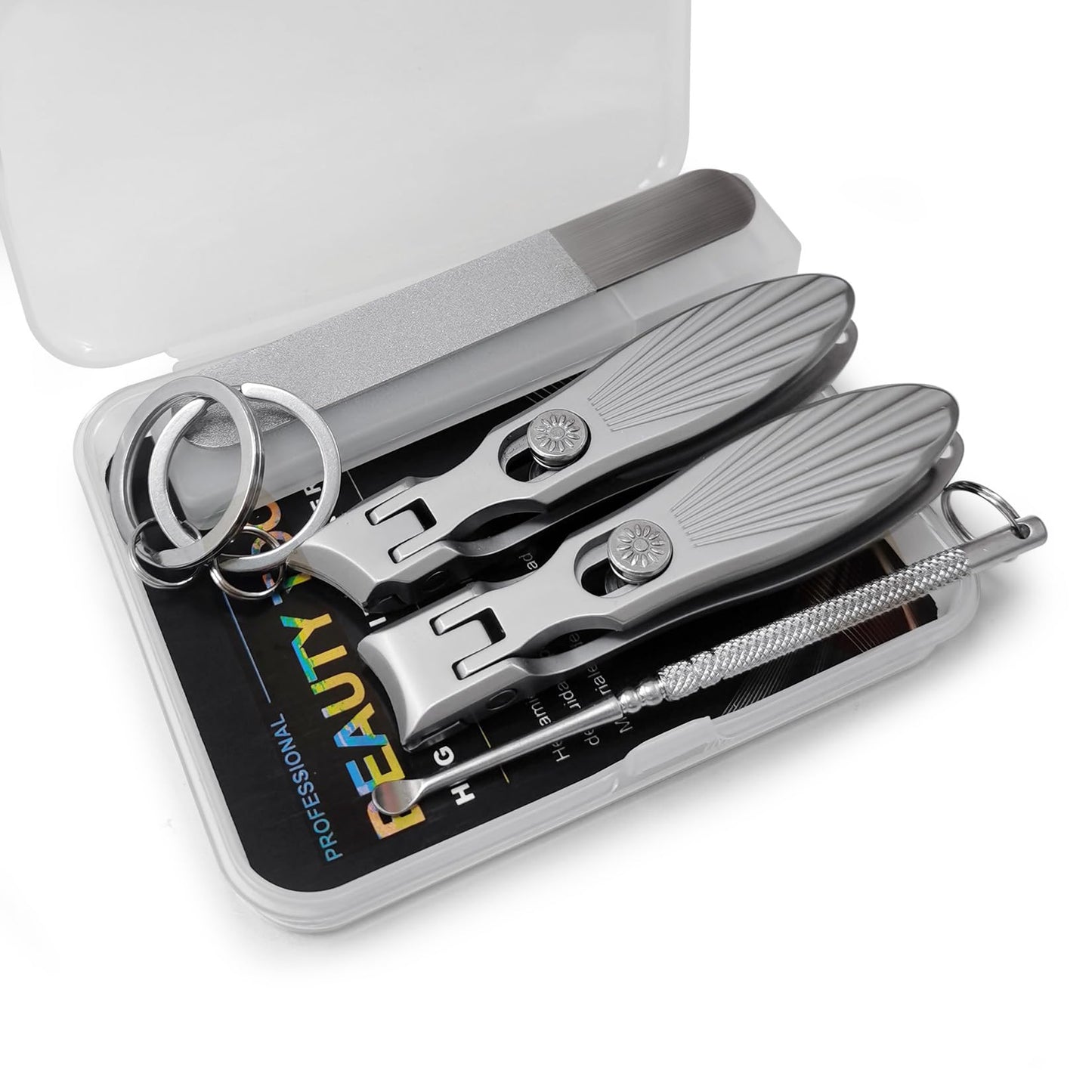 VOGARB Curved and Slanted Nail Clippers Set for Men, Toe Nail Clippers for Seniors Thick Toenails, Large Wide Jaw Opening Sharp Nail Cutter with Catcher Heavy Duty for Adult Women
