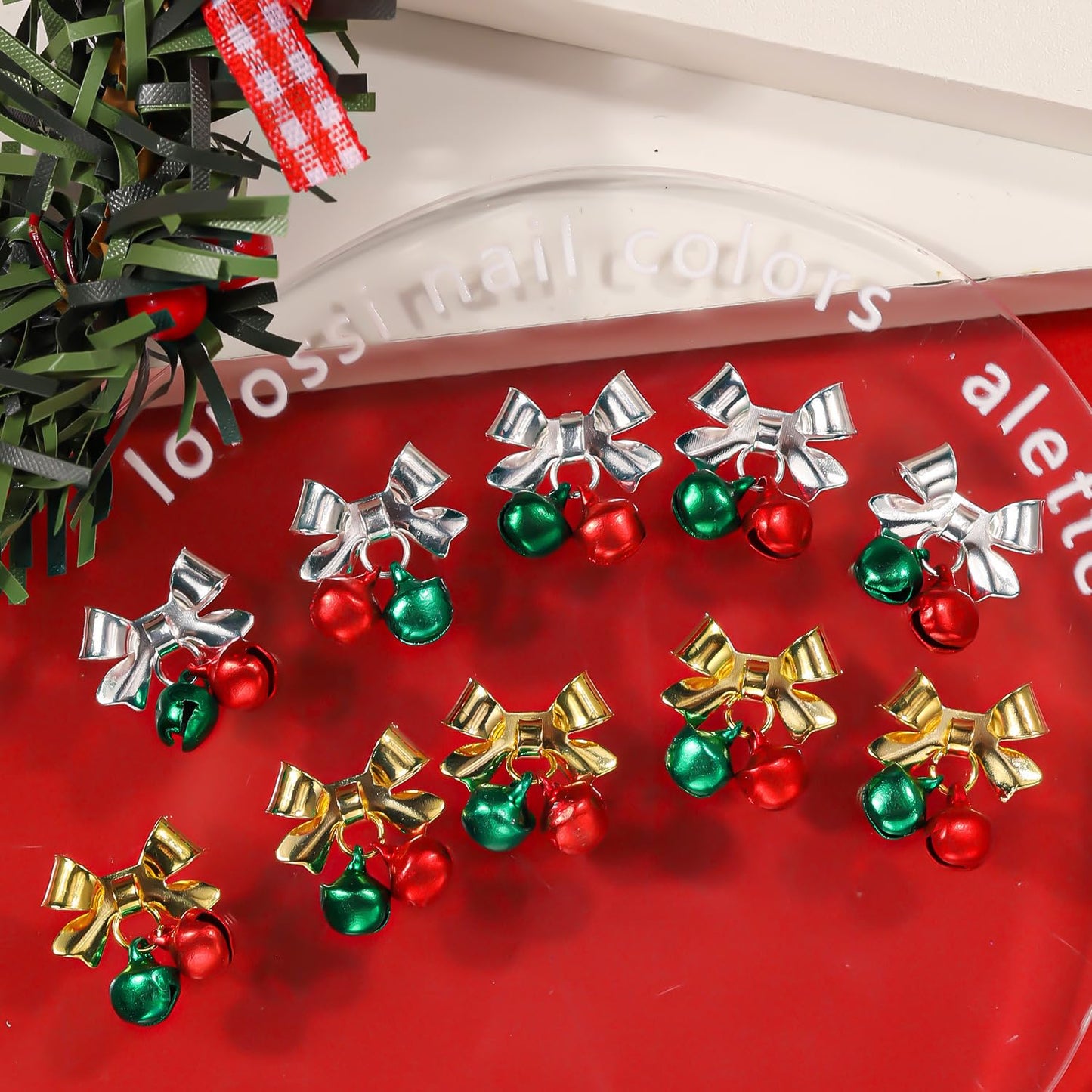 40Pcs Christmas Bell Nail Charms Gold Silver Bell Xmas Nail Charms for Acrylic Nails Red Green Alloy Bell Nail Gems and Charms Nail Jewelry for Women DIY Manicure Accessories