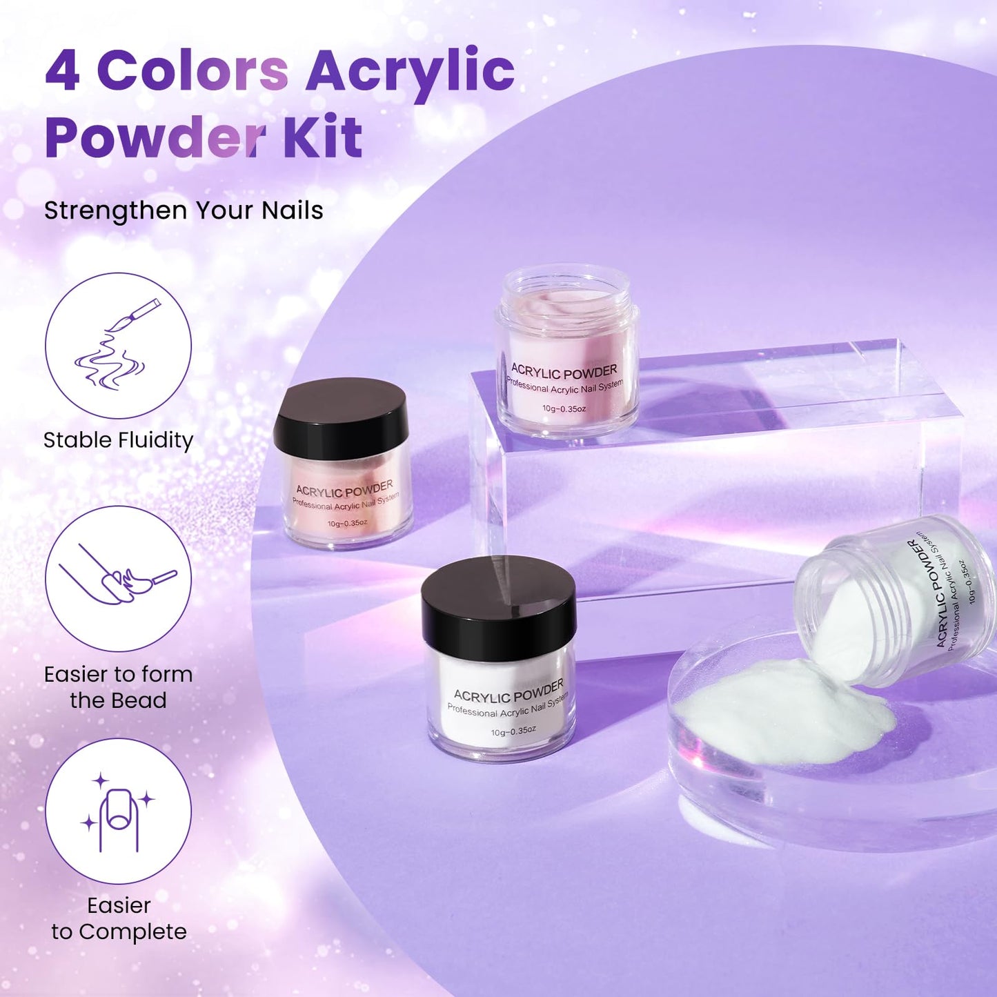 Nail Kit for Beginners with Everything: Professional Nails Kit Acrylic Set with Practice Finger Drill U V Light Acrylic Powder Liquid Decorations in Makeup Bag for Women Salon (Bling Purple)
